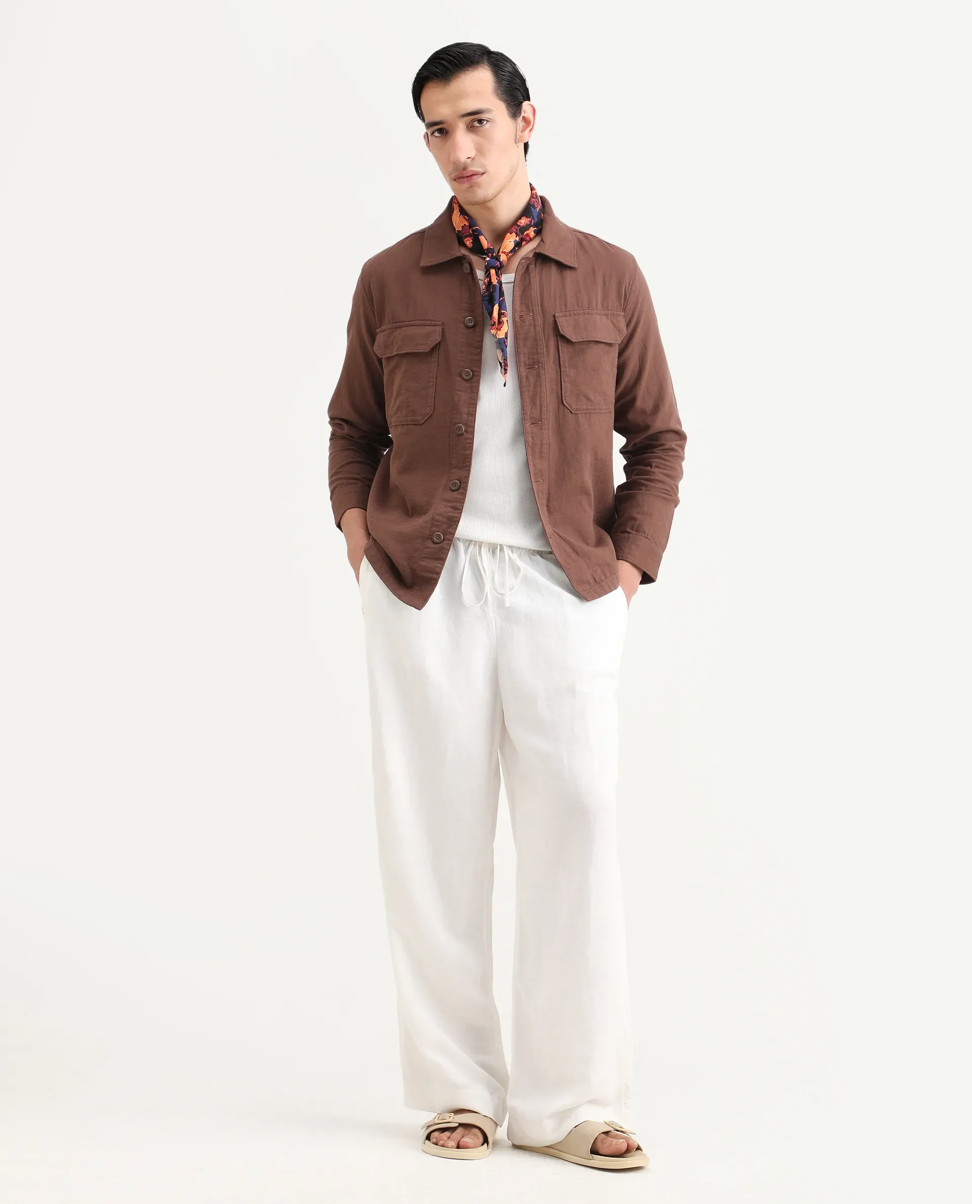 Rare Rabbit Men's Prest-25 Dusky Brown Cotton Plain Regular Fit Full Sleeve Collared Shacket - Image 2