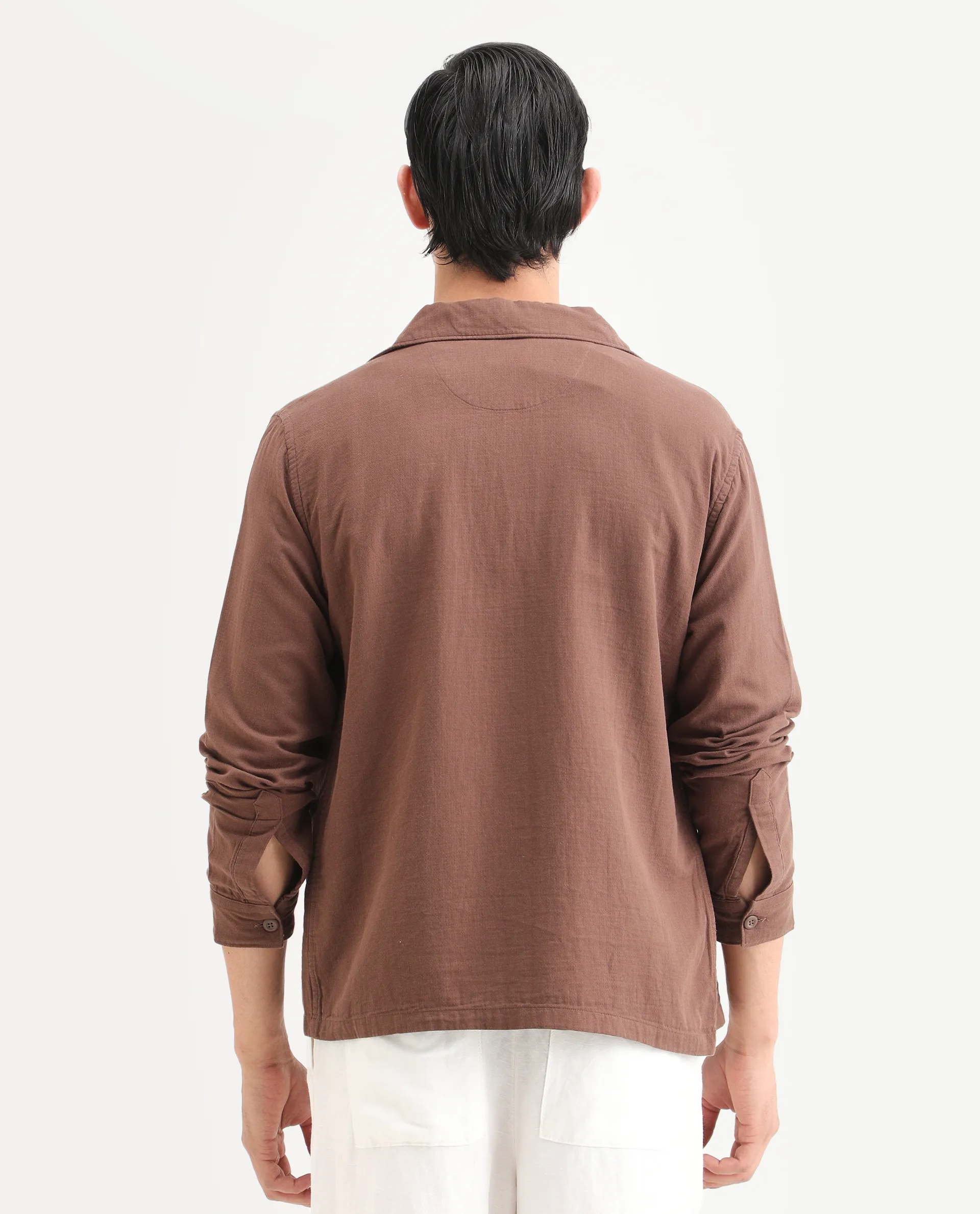 Rare Rabbit Men's Prest-25 Dusky Brown Cotton Plain Regular Fit Full Sleeve Collared Shacket - Image 8