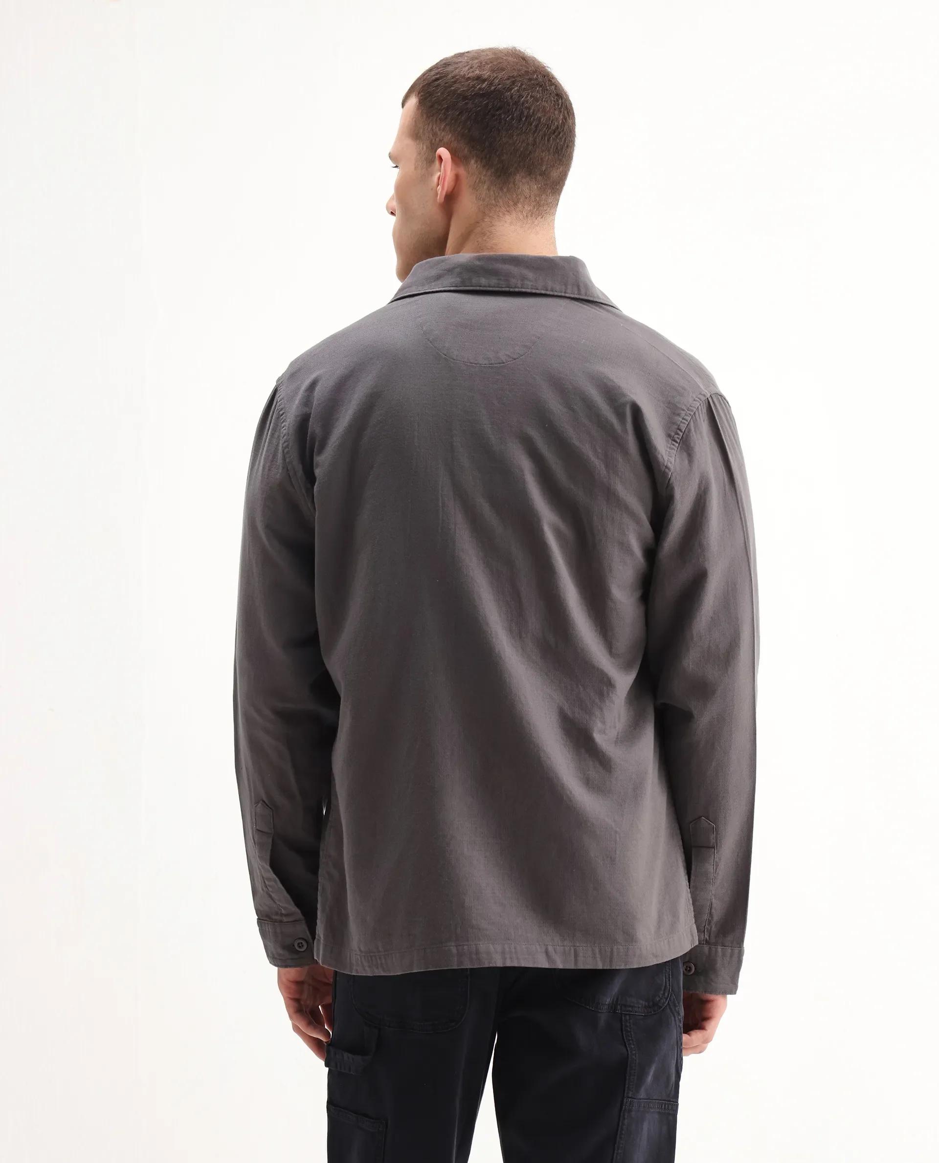 Rare Rabbit Men's Prest-26 Grey Cotton Plain Regular Fit Full Sleeve Collared Shaket - Image 8