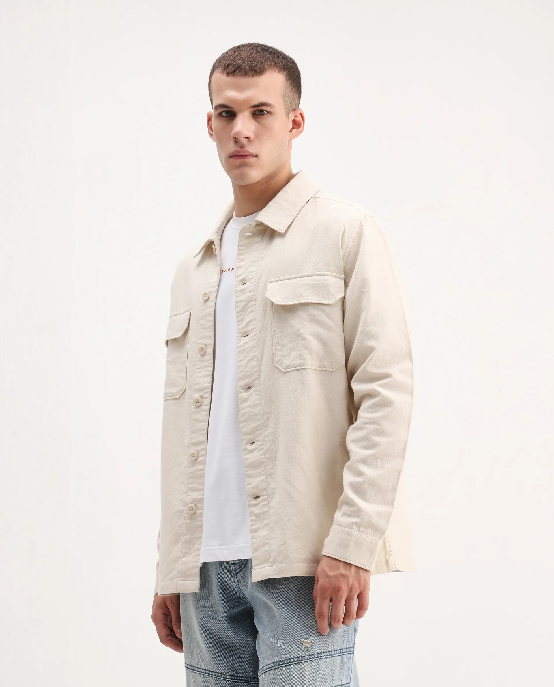 Rare Rabbit Men's Prest-26 Off White Cotton Plain Regular Fit Full Sleeve Collared Shaket - Image 5