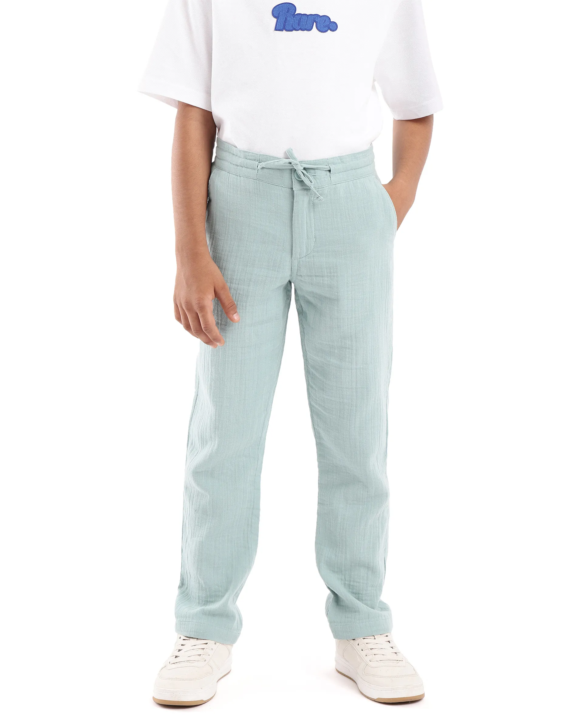 Rare Ones Kids Prest Turq Cotton Regular Fit Drawstring Closure Solid Trouser - Image 10