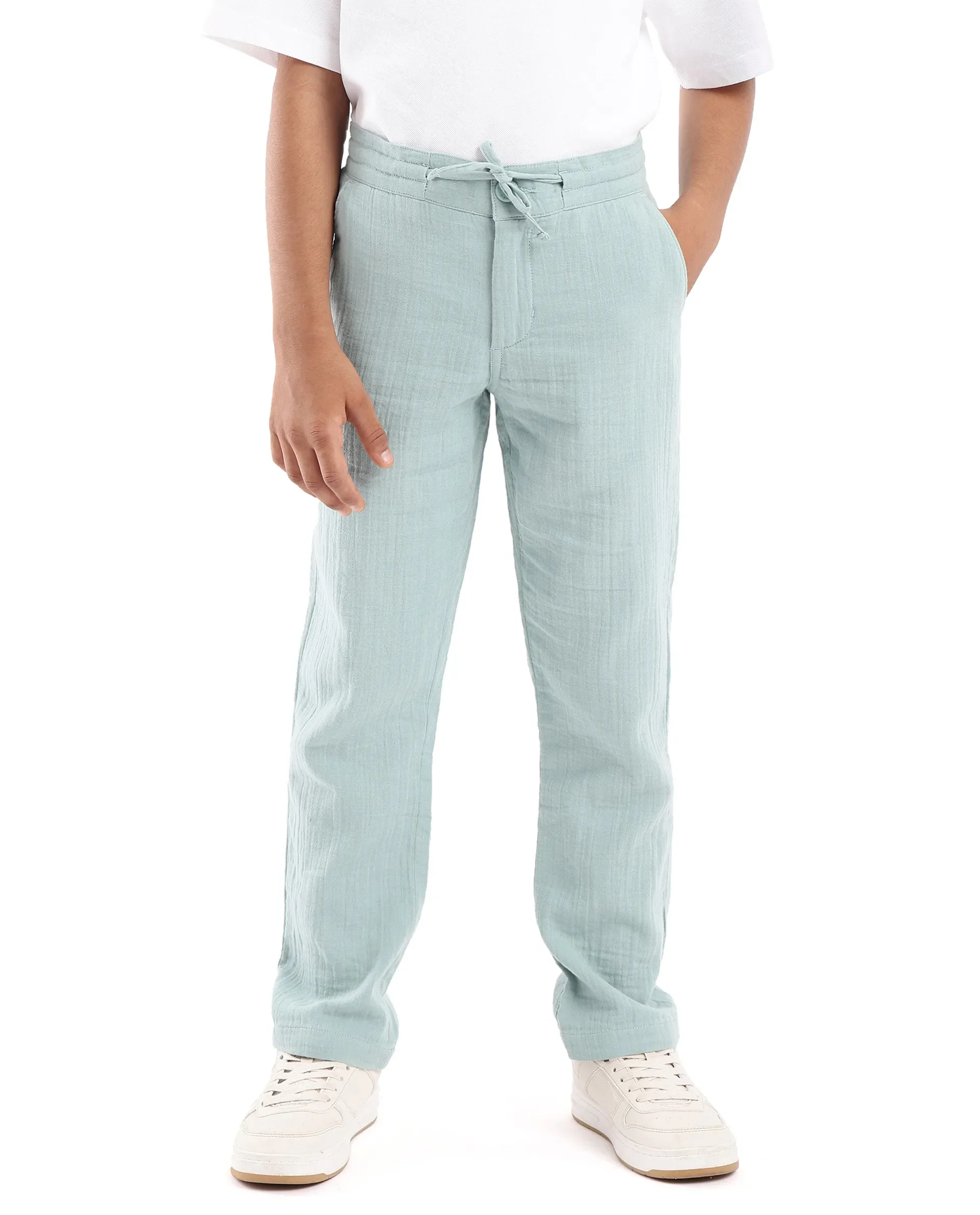 Rare Ones Kids Prest Turq Cotton Regular Fit Drawstring Closure Solid Trouser - Image 2