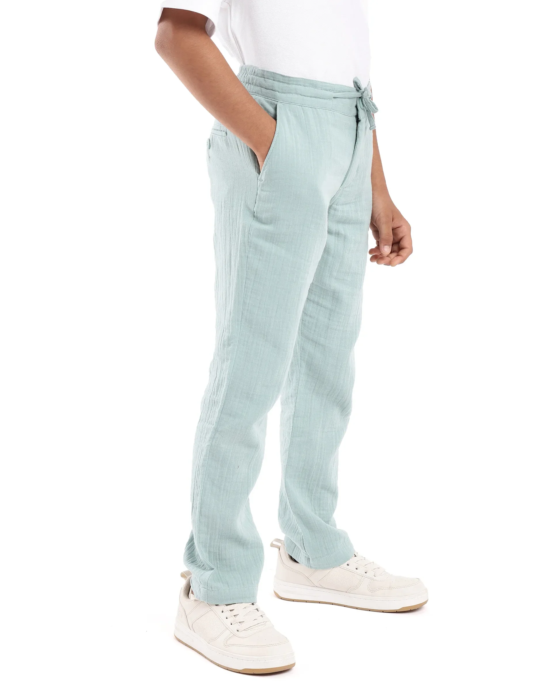 Rare Ones Kids Prest Turq Cotton Regular Fit Drawstring Closure Solid Trouser - Image 5