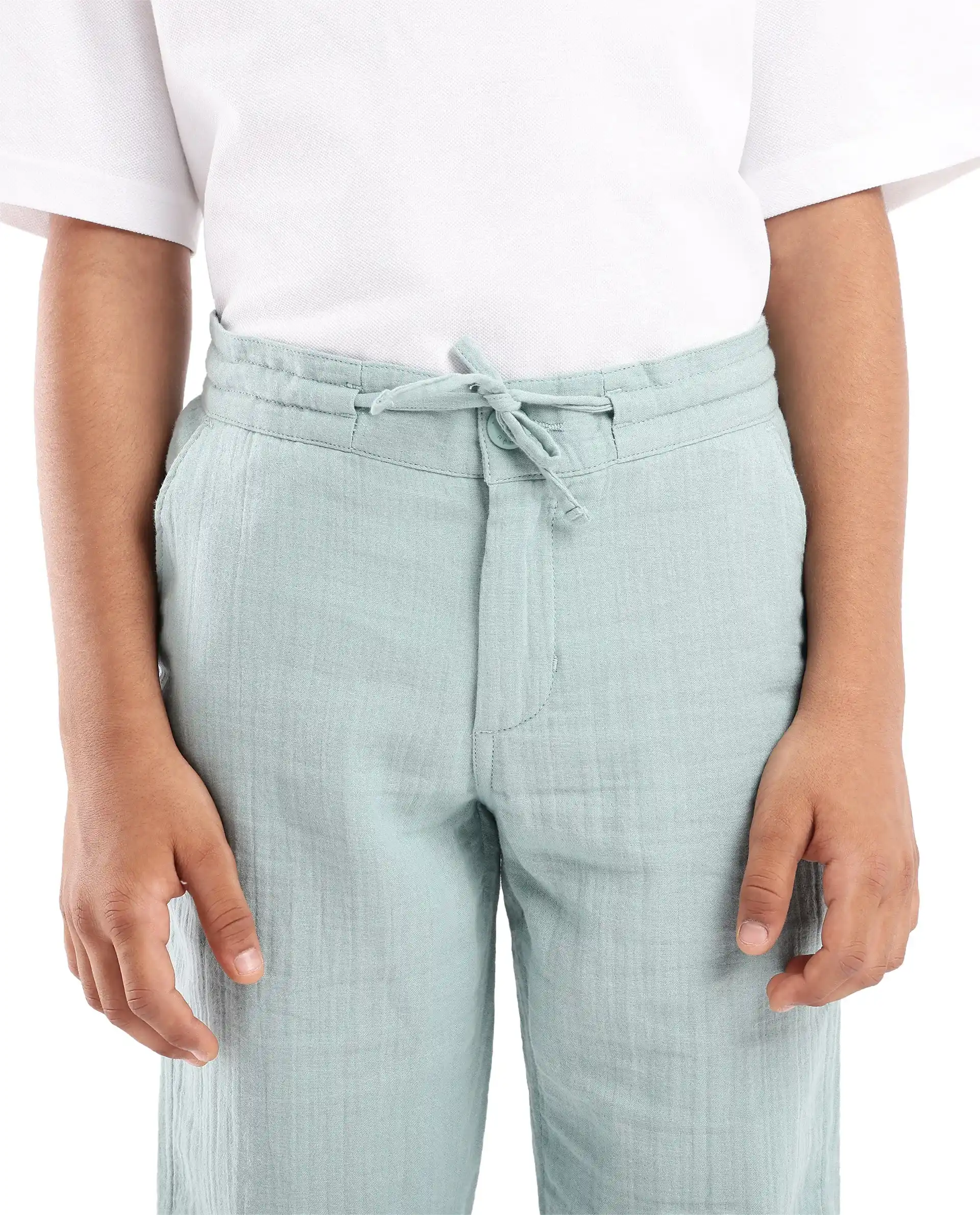 Rare Ones Kids Prest Turq Cotton Regular Fit Drawstring Closure Solid Trouser - Image 6