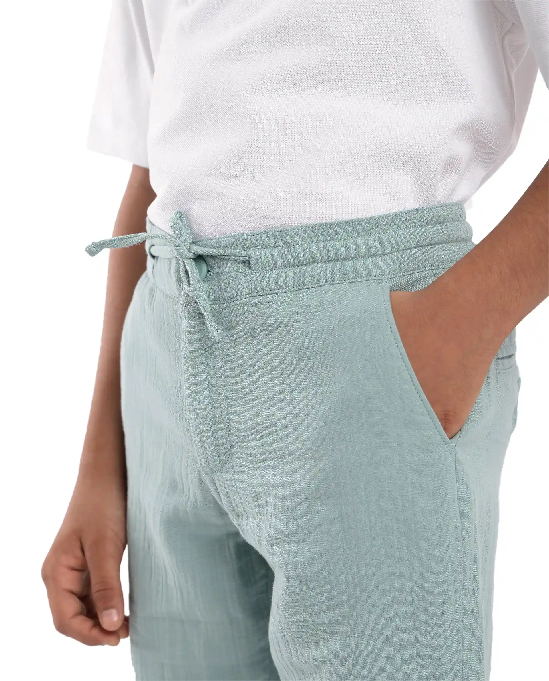 Rare Ones Kids Prest Turq Cotton Regular Fit Drawstring Closure Solid Trouser - Image 8
