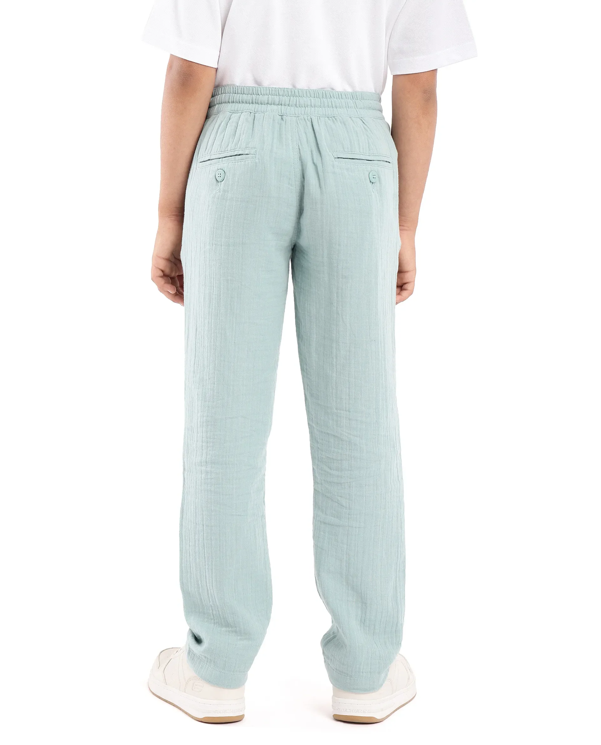 Rare Ones Kids Prest Turq Cotton Regular Fit Drawstring Closure Solid Trouser - Image 9