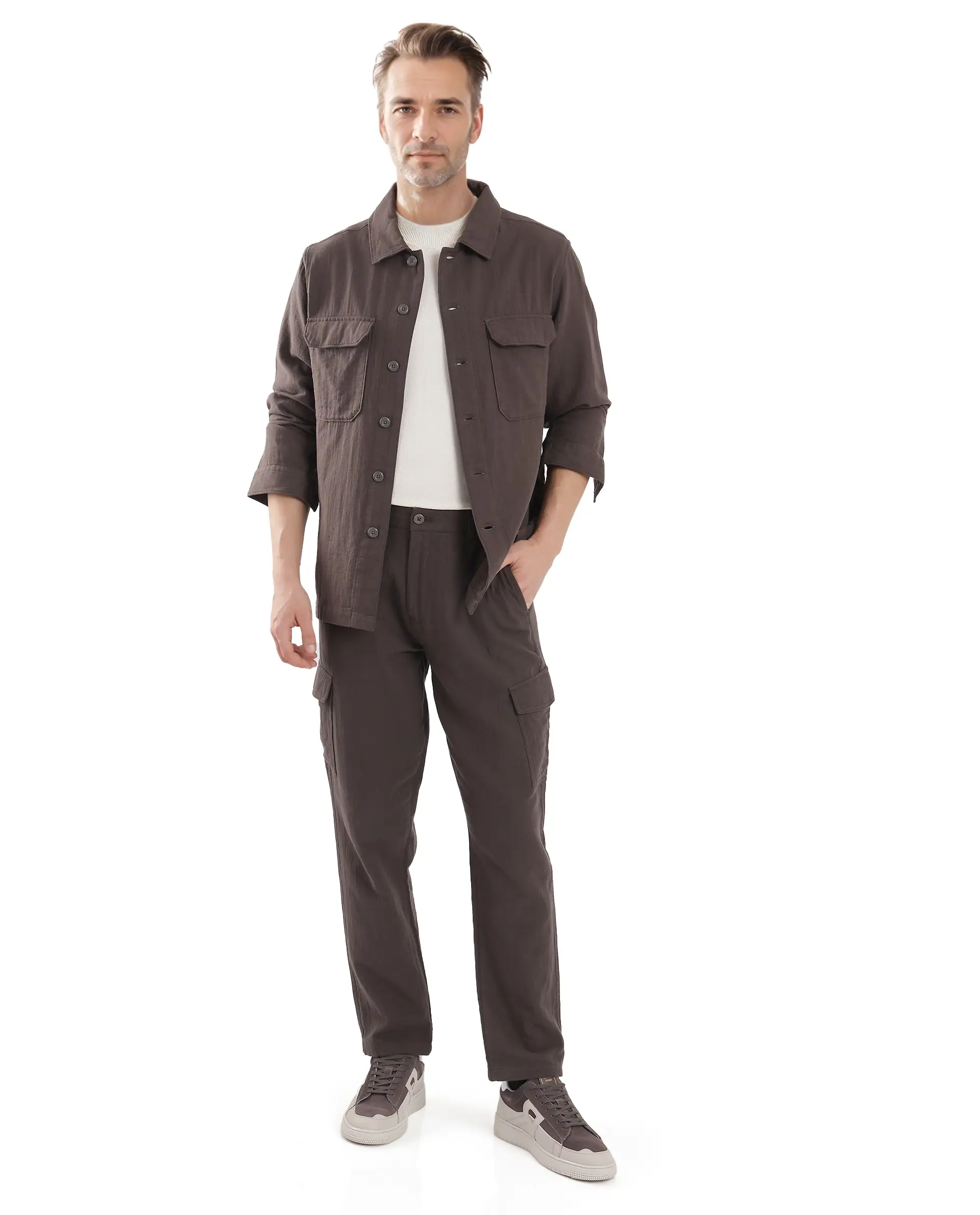 Rare Rabbit Men's Prest Dusky Brown Cotton Plain Regular Fit Full Sleeve Collared Shirt - Image 2