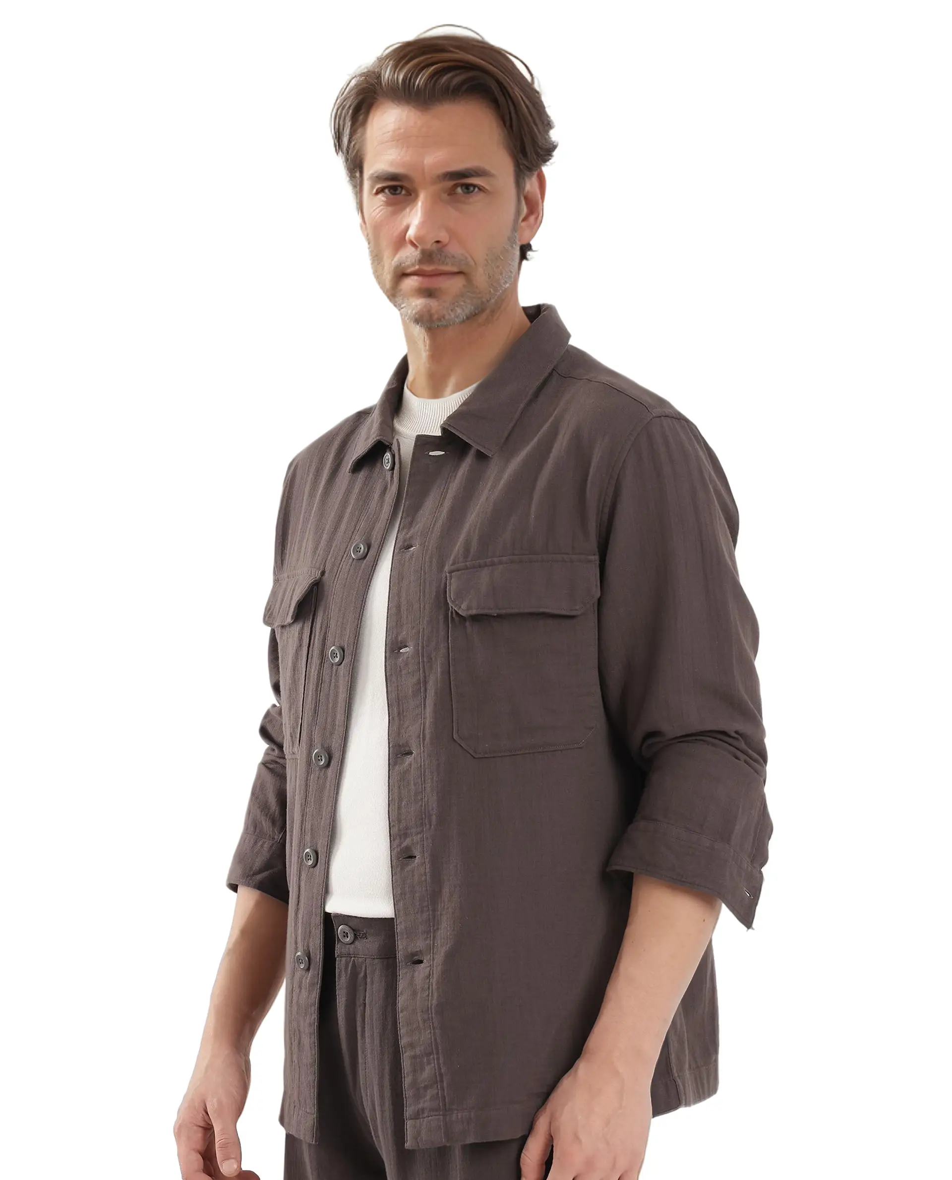 Rare Rabbit Men's Prest Dusky Brown Cotton Plain Regular Fit Full Sleeve Collared Shirt - Image 5