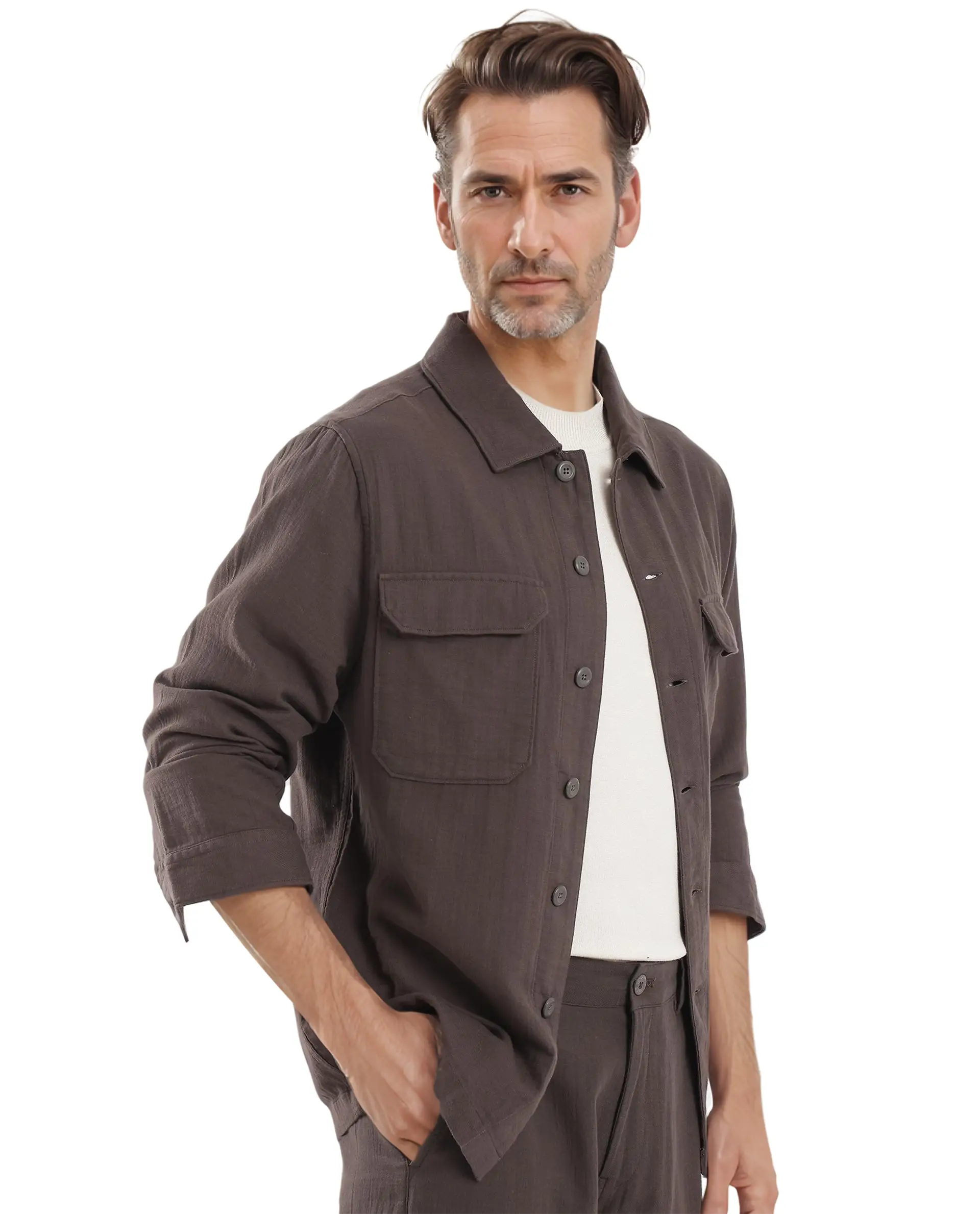 Rare Rabbit Men's Prest Dusky Brown Cotton Plain Regular Fit Full Sleeve Collared Shirt - Image 6