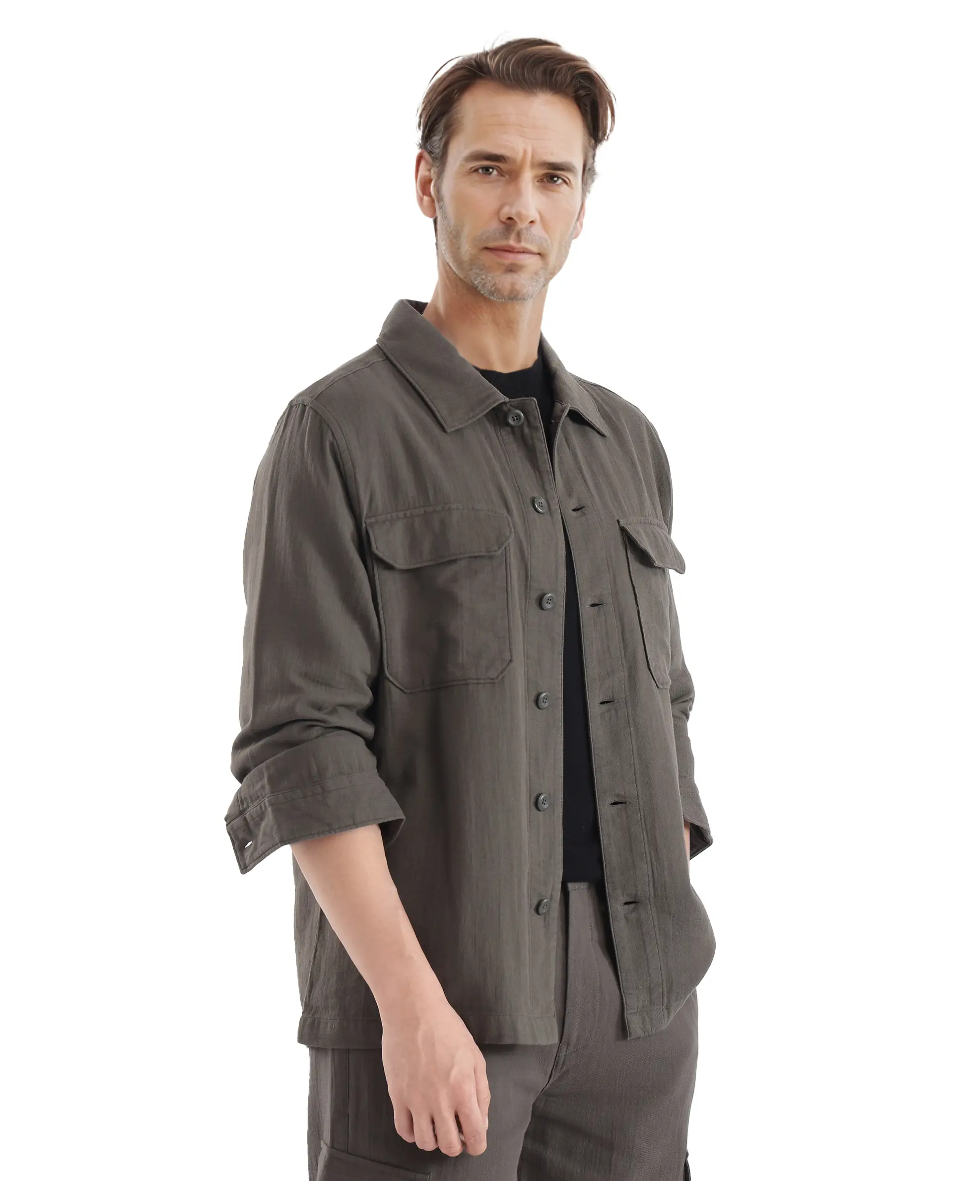 Rare Rabbit Men's Prest Dusky Green Cotton Plain Regular Fit Full Sleeve Collared Shirt - Image 2