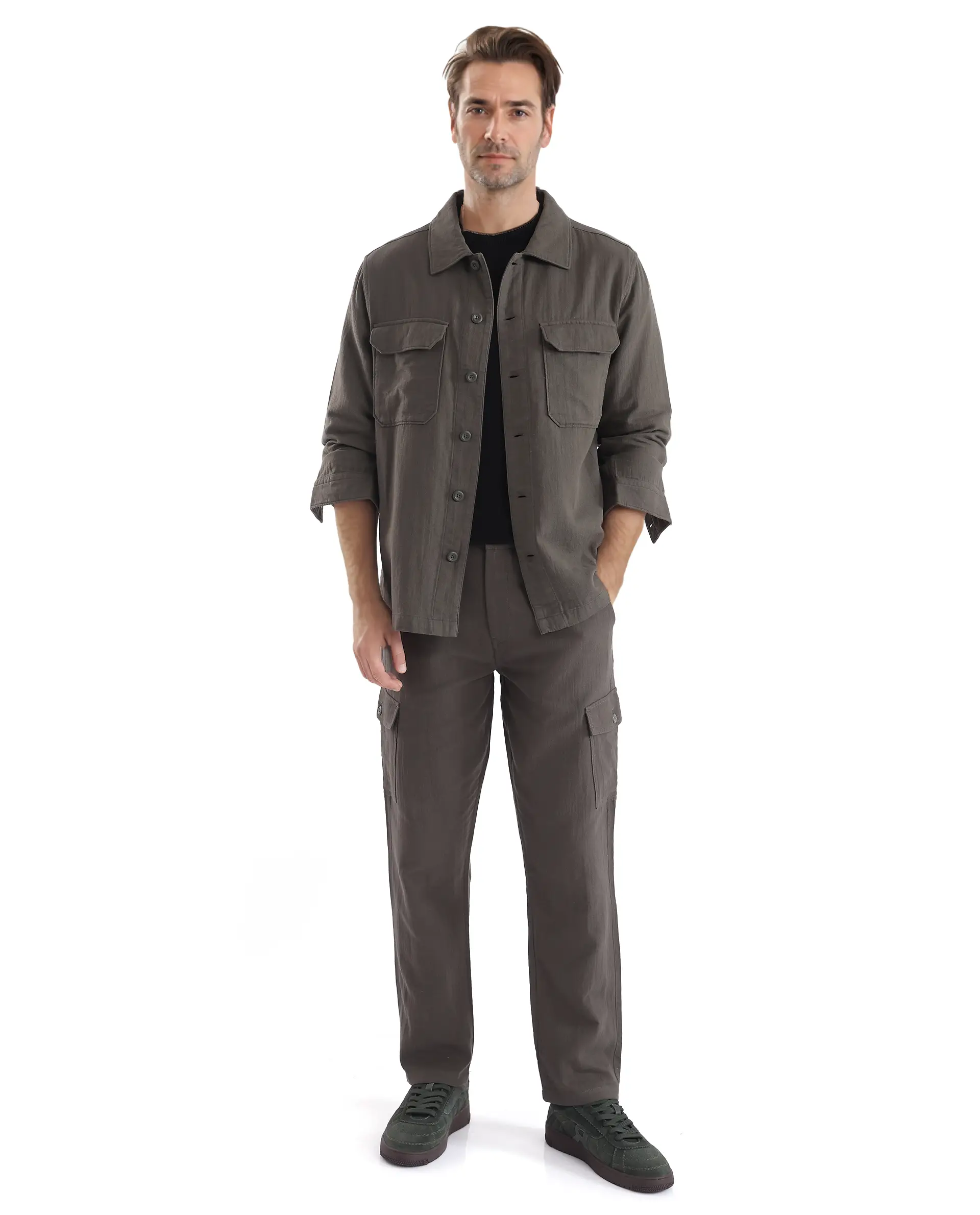 Rare Rabbit Men's Prest Dusky Green Cotton Plain Regular Fit Full Sleeve Collared Shirt - Image 3