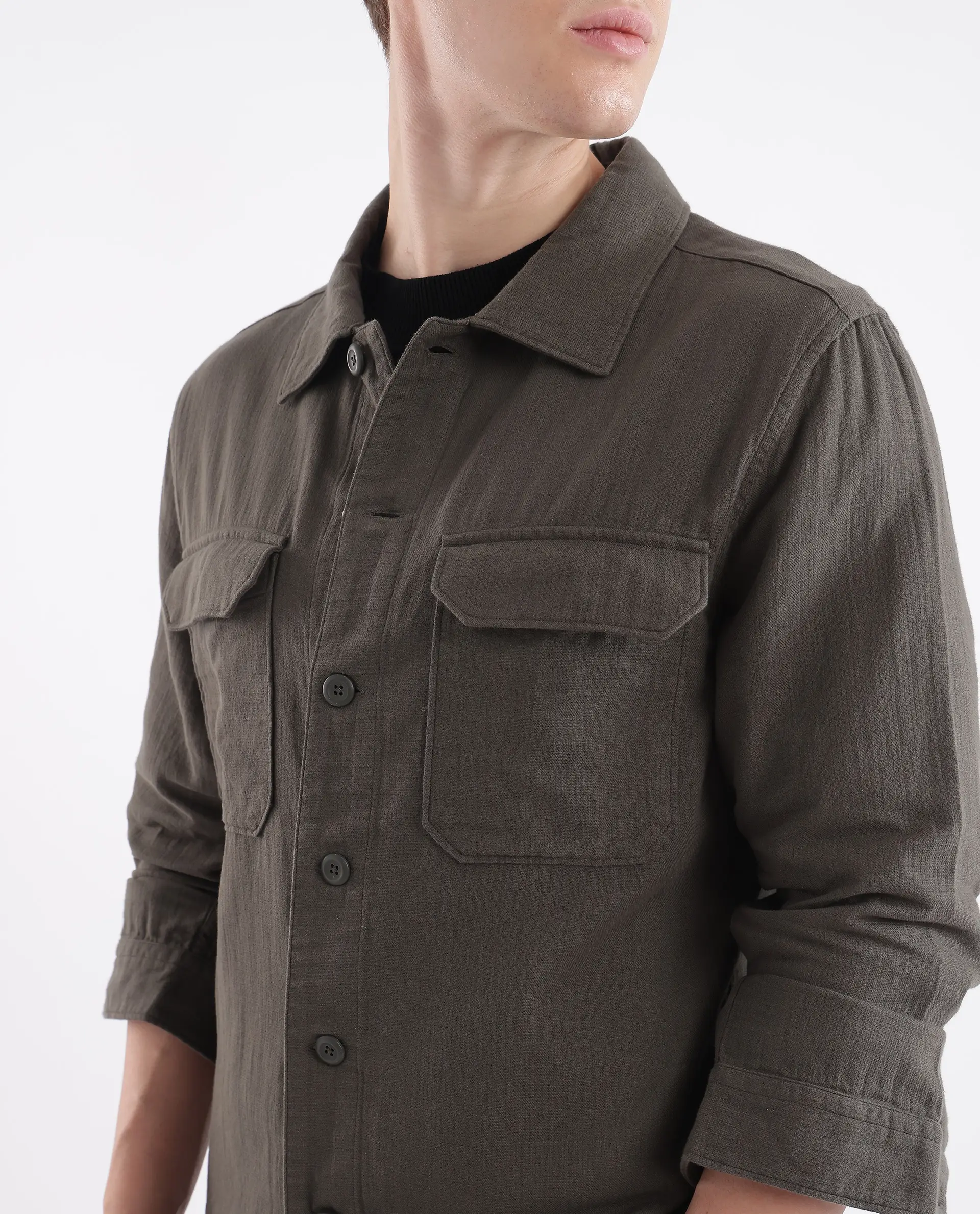 Rare Rabbit Men's Prest Dusky Green Cotton Plain Regular Fit Full Sleeve Collared Shirt - Image 5