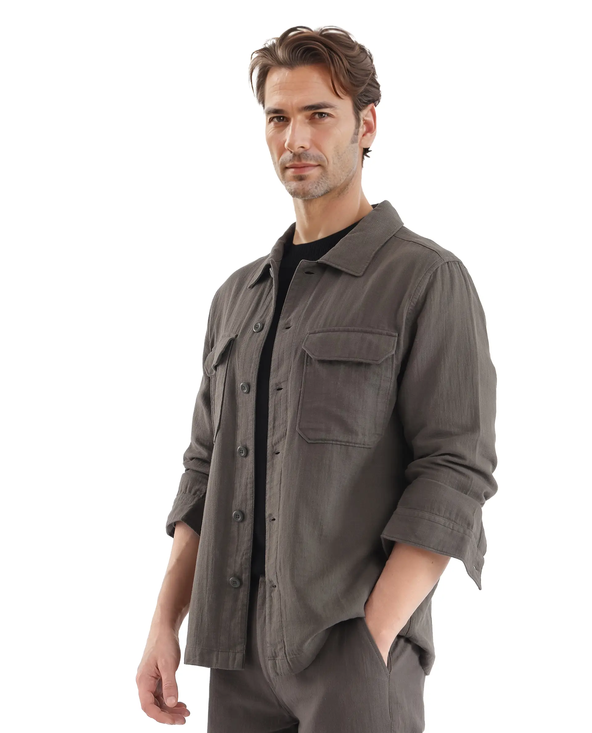 Rare Rabbit Men's Prest Dusky Green Cotton Plain Regular Fit Full Sleeve Collared Shirt - Image 8