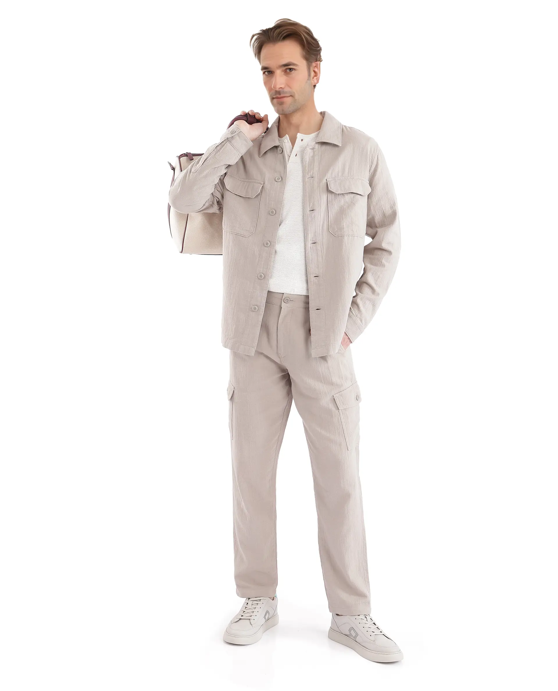Rare Rabbit Men's Prest Light Beige Cotton Plain Regular Fit Full Sleeve Collared Shirt - Image 2