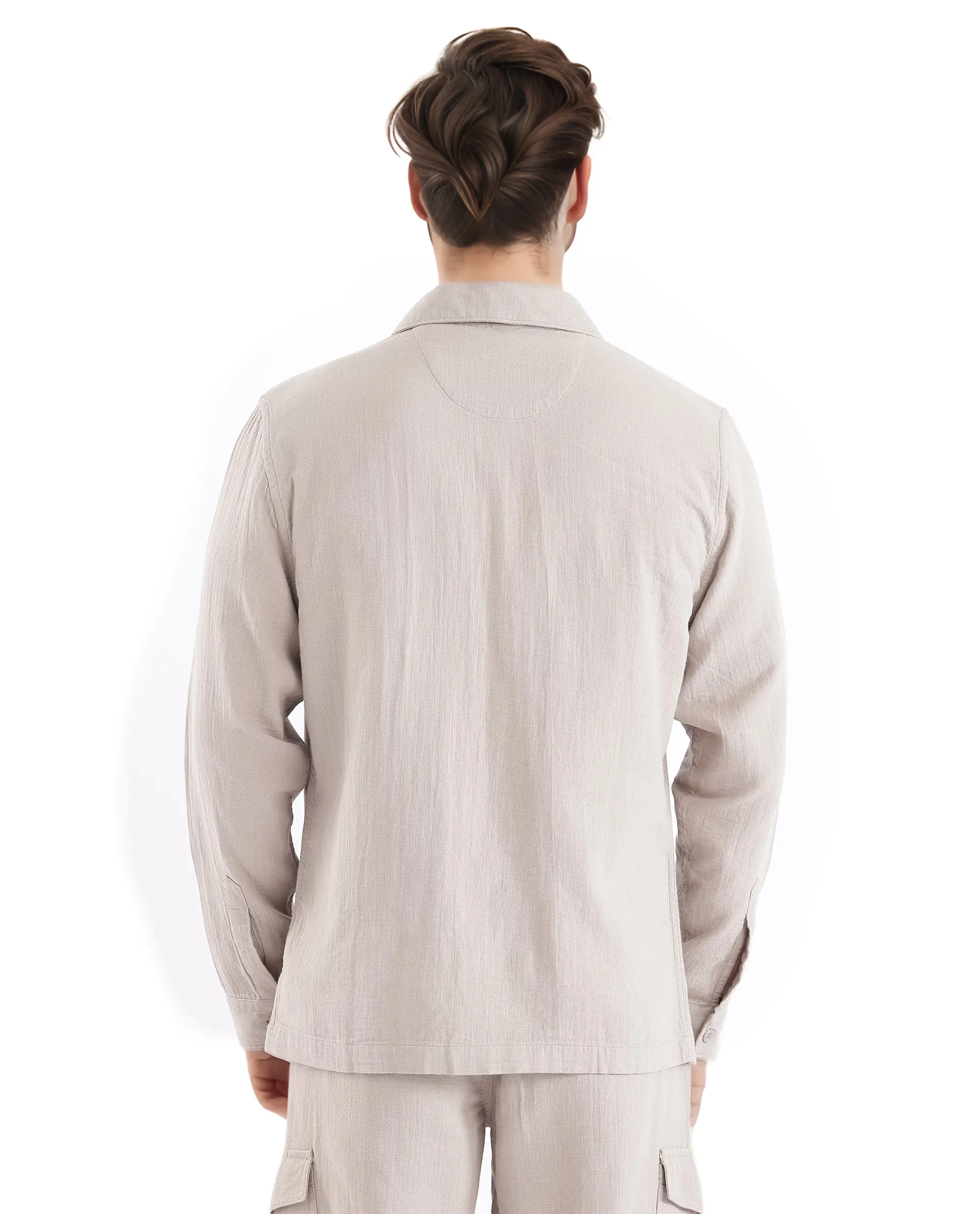 Rare Rabbit Men's Prest Light Beige Cotton Plain Regular Fit Full Sleeve Collared Shirt - Image 4