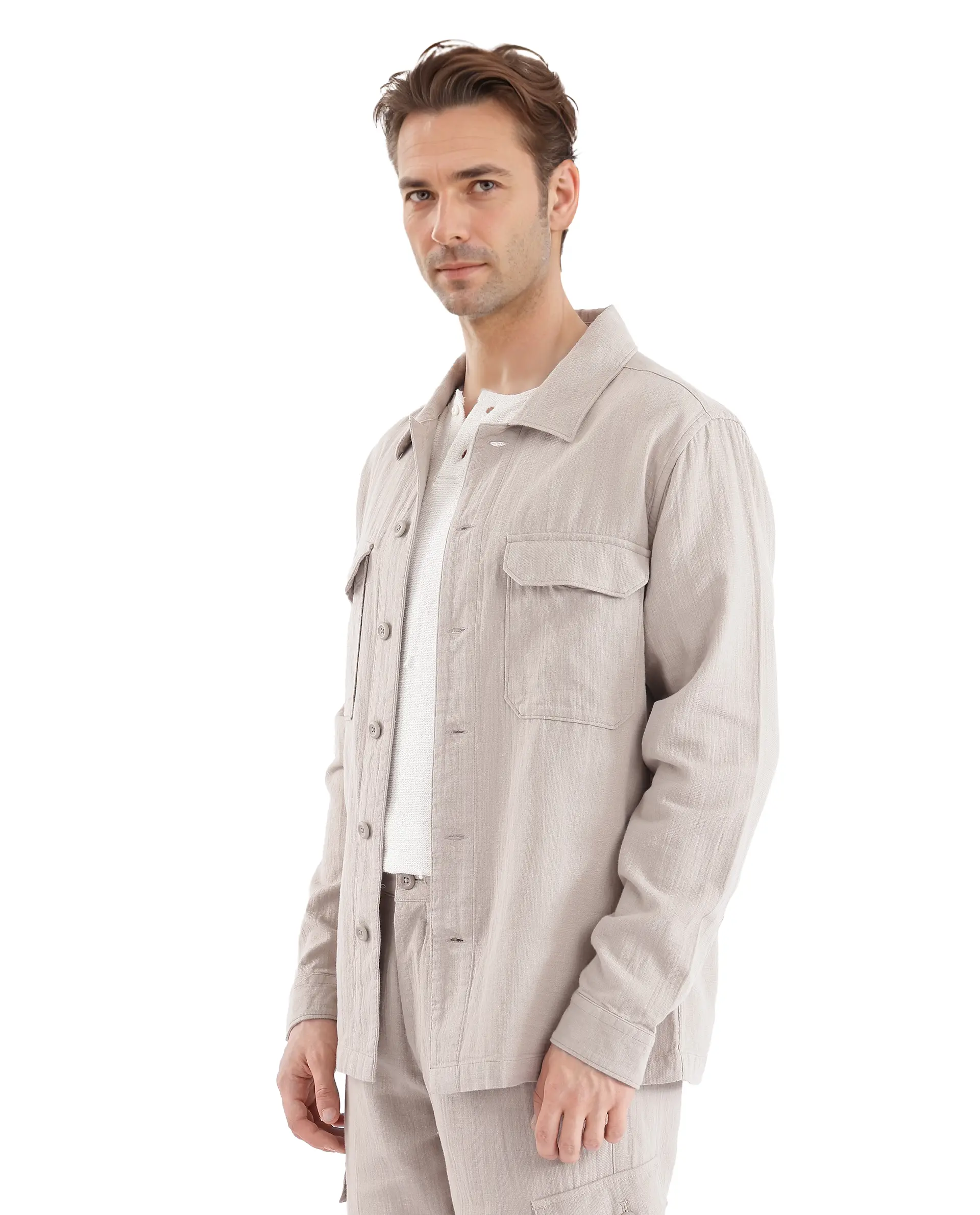 Rare Rabbit Men's Prest Light Beige Cotton Plain Regular Fit Full Sleeve Collared Shirt - Image 6