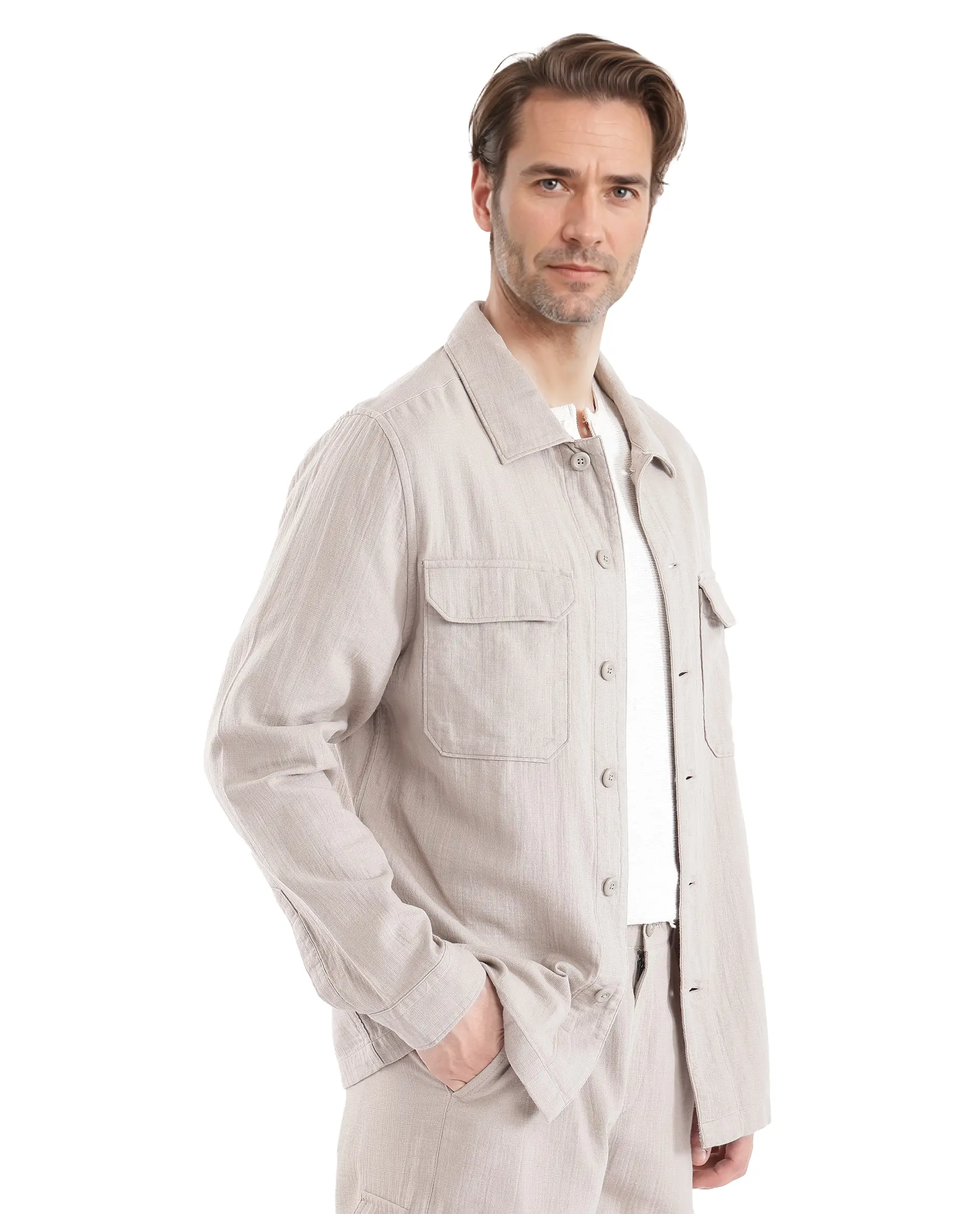 Rare Rabbit Men's Prest Light Beige Cotton Plain Regular Fit Full Sleeve Collared Shirt - Image 7