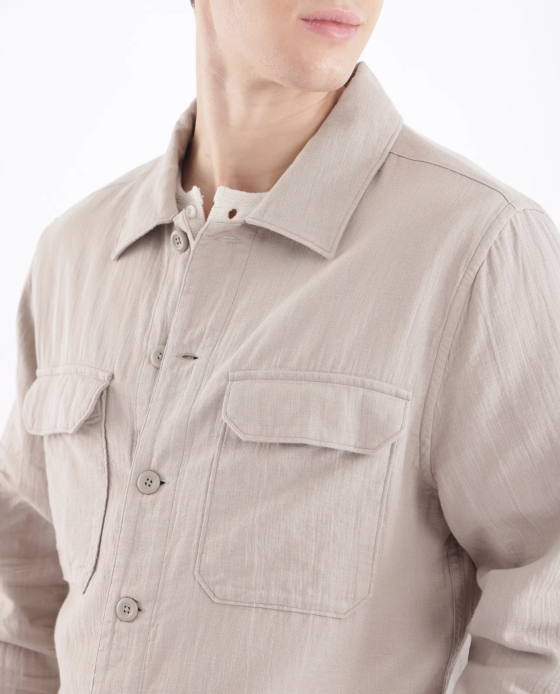 Rare Rabbit Men's Prest Light Beige Cotton Plain Regular Fit Full Sleeve Collared Shirt - Image 8