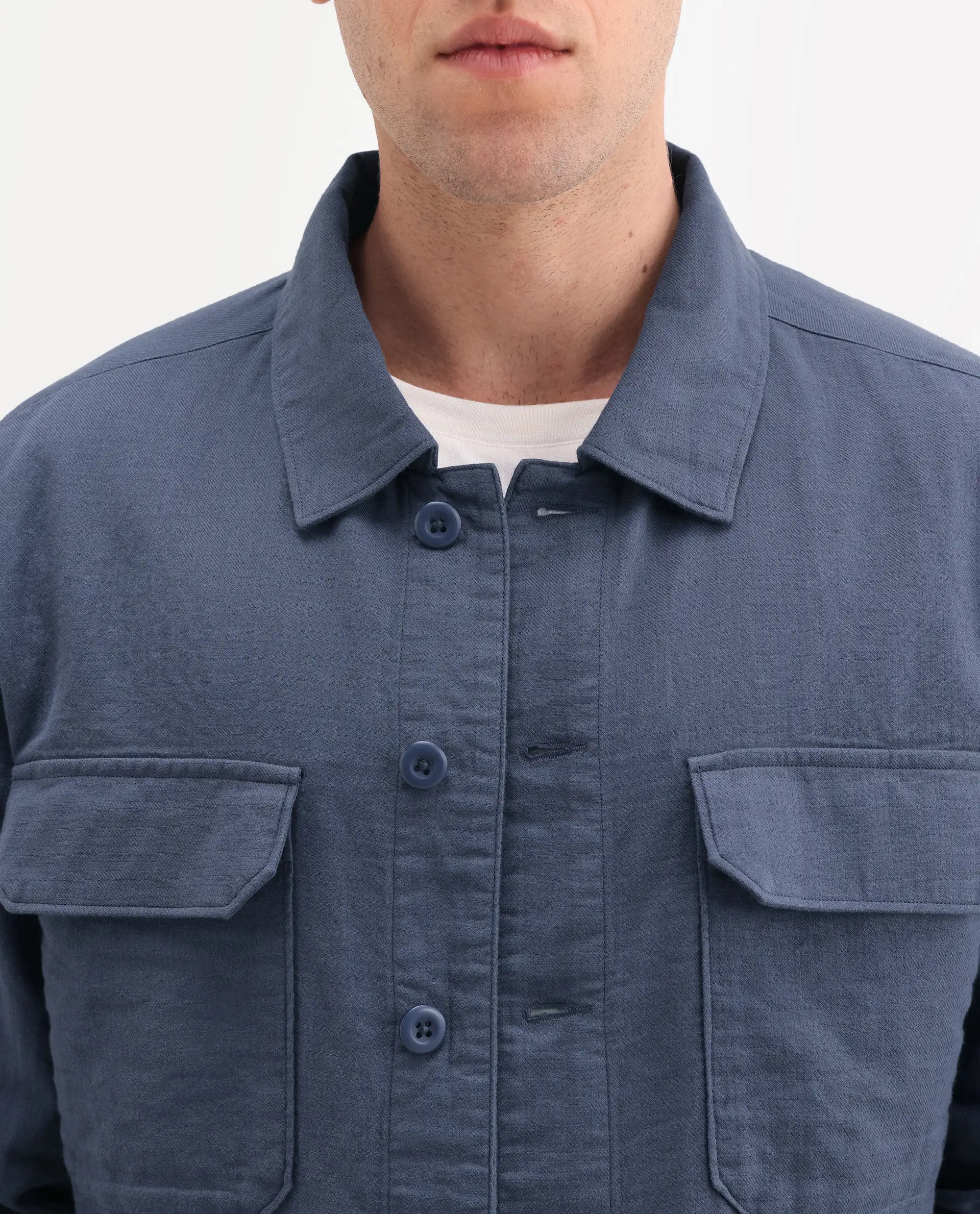 Rare Rabbit Men's Prest-Ss26 Blue Cotton Fabric Full Sleeve Spread Collar Button Regular Plain Shacket - Image 3
