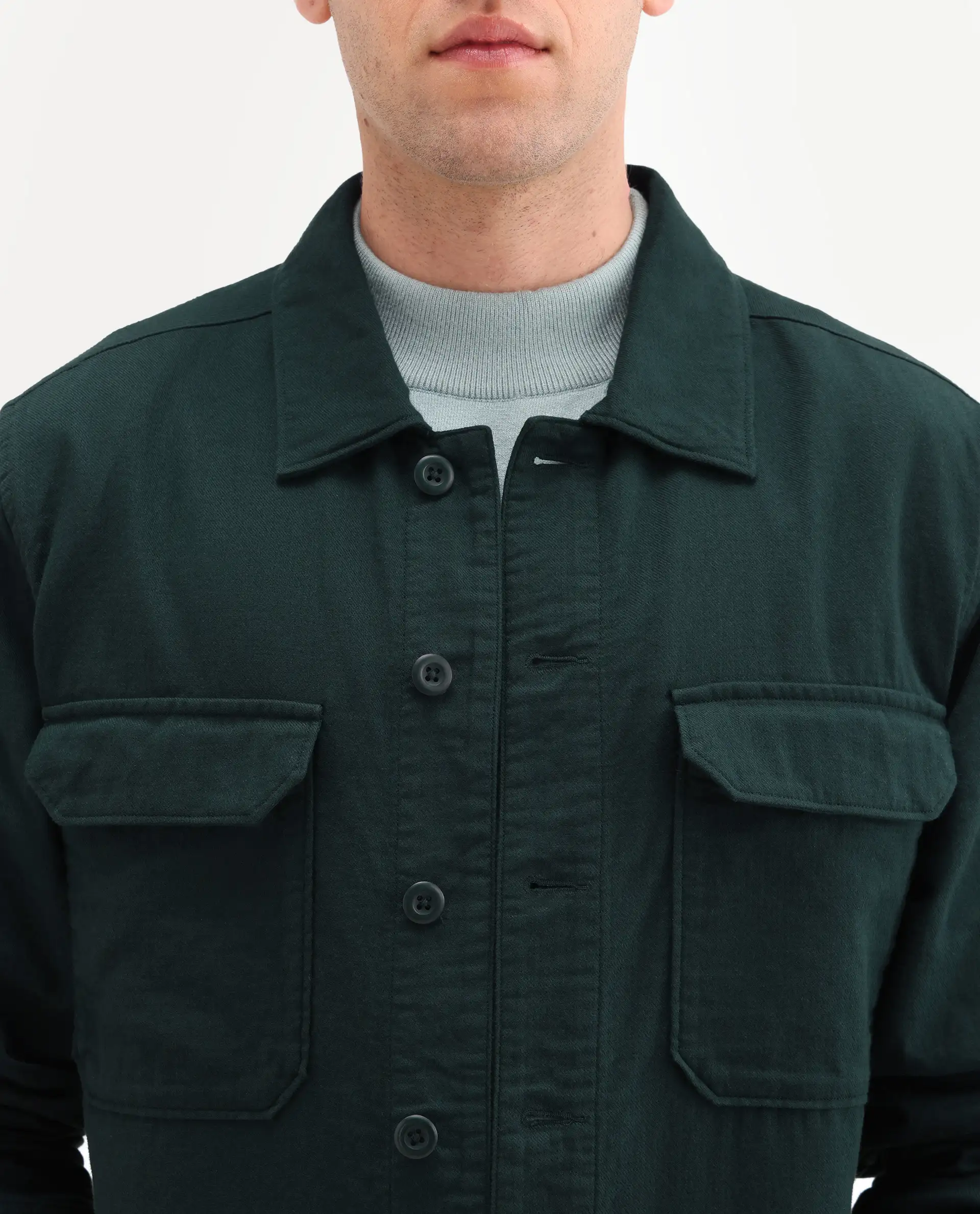 Rare Rabbit Men's Prest-Ss26 Dark Green Cotton Fabric Full Sleeve Spread Collar Button Regular Plain Shacket - Image 3