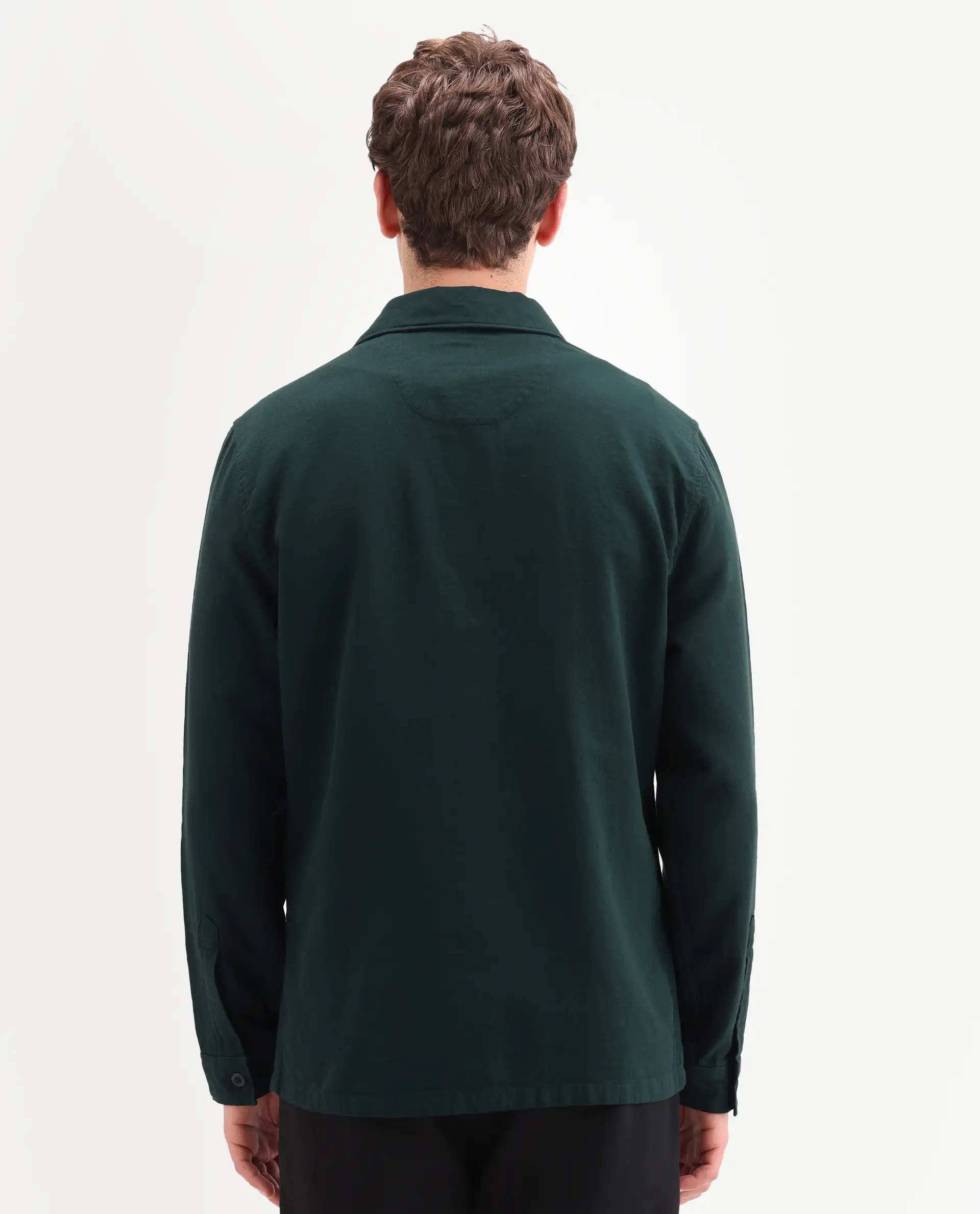 Rare Rabbit Men's Prest-Ss26 Dark Green Cotton Fabric Full Sleeve Spread Collar Button Regular Plain Shacket - Image 7