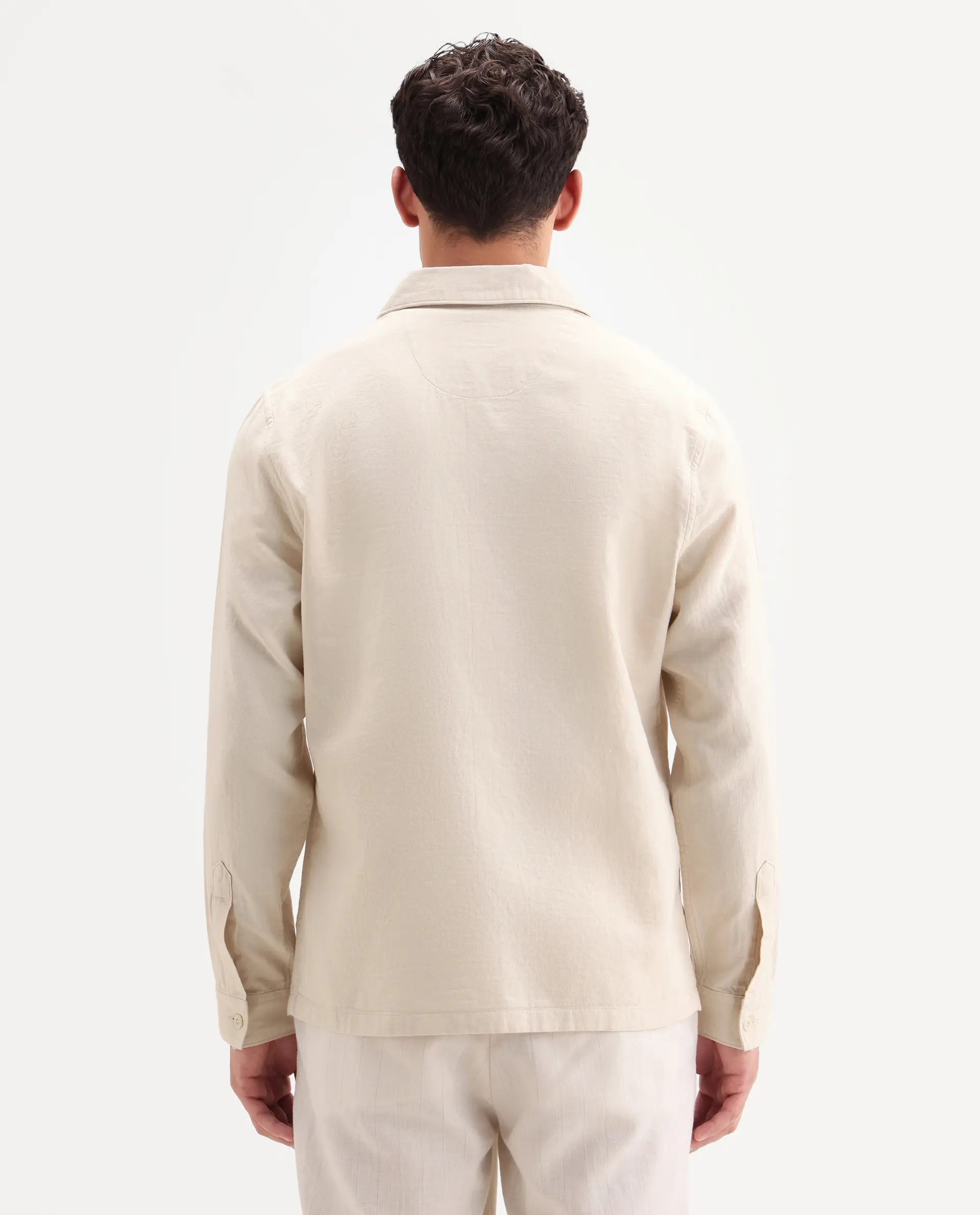 Rare Rabbit Men's Prest-Ss26 Light Beige Cotton Fabric Full Sleeve Spread Collar Button Regular Plain Shacket - Image 7