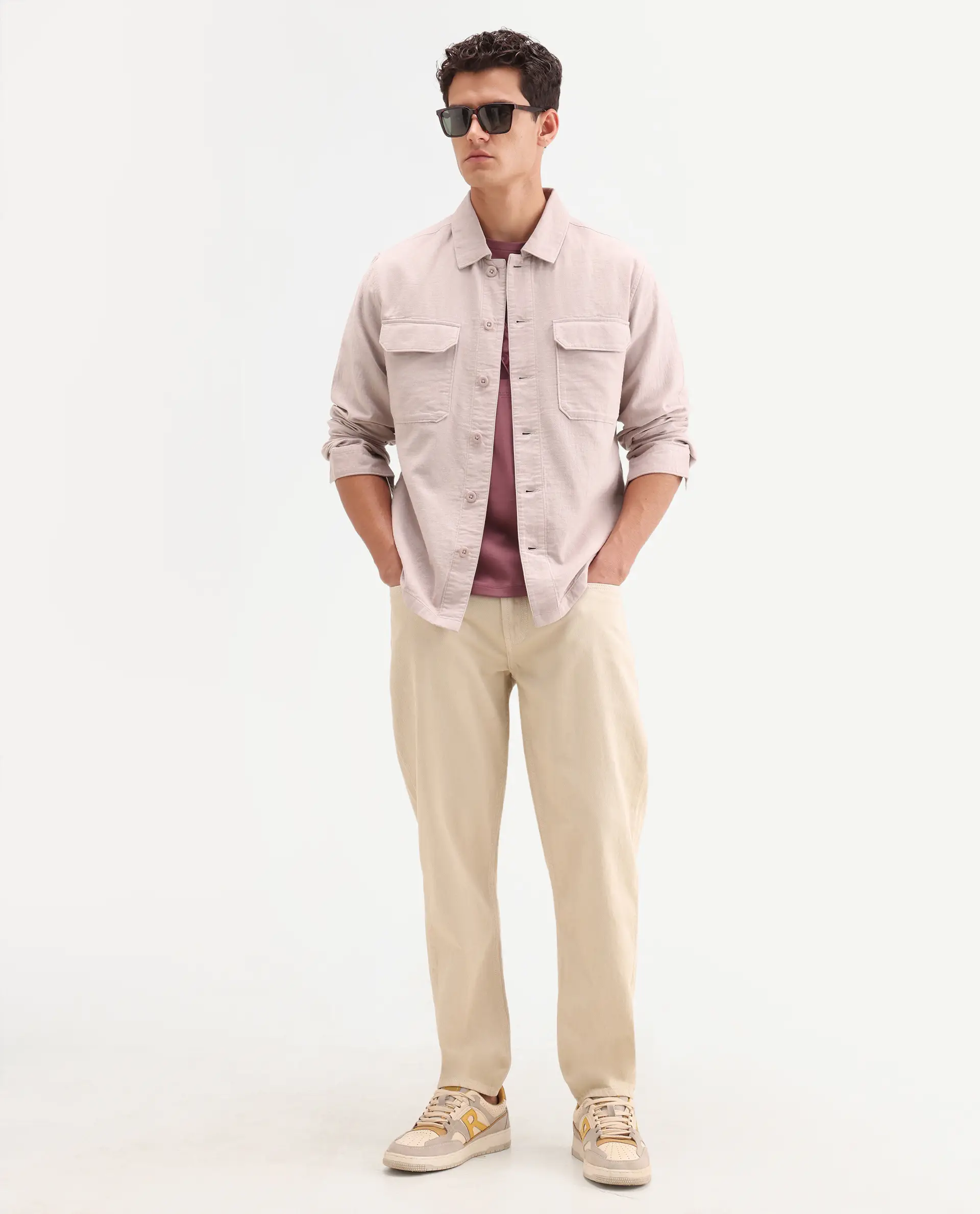 Rare Rabbit Men's Prest-Ss26 Pastel Pink Cotton Fabric Full Sleeve Spread Collar Button Regular Plain Shacket - Image 2
