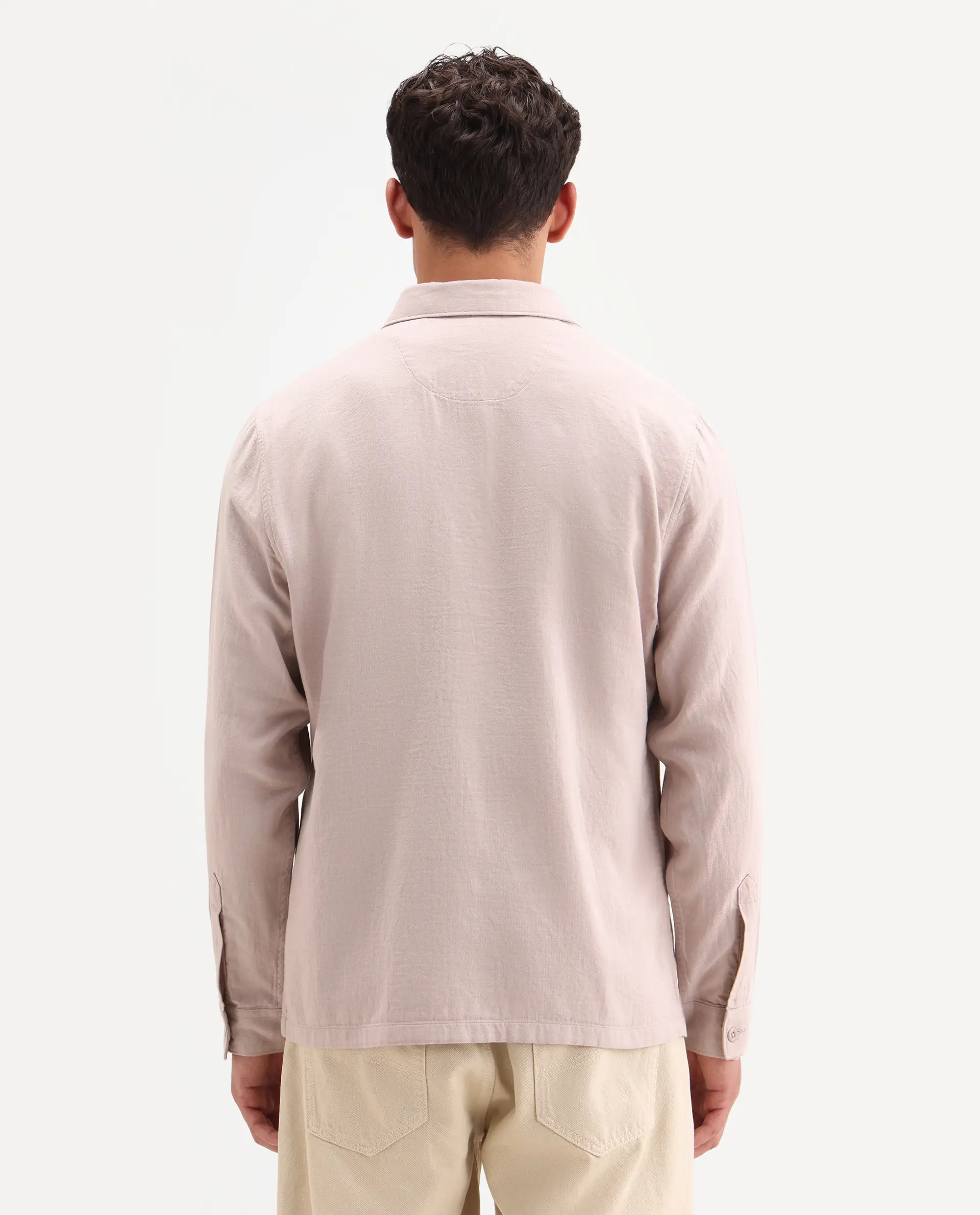 Rare Rabbit Men's Prest-Ss26 Pastel Pink Cotton Fabric Full Sleeve Spread Collar Button Regular Plain Shacket - Image 7