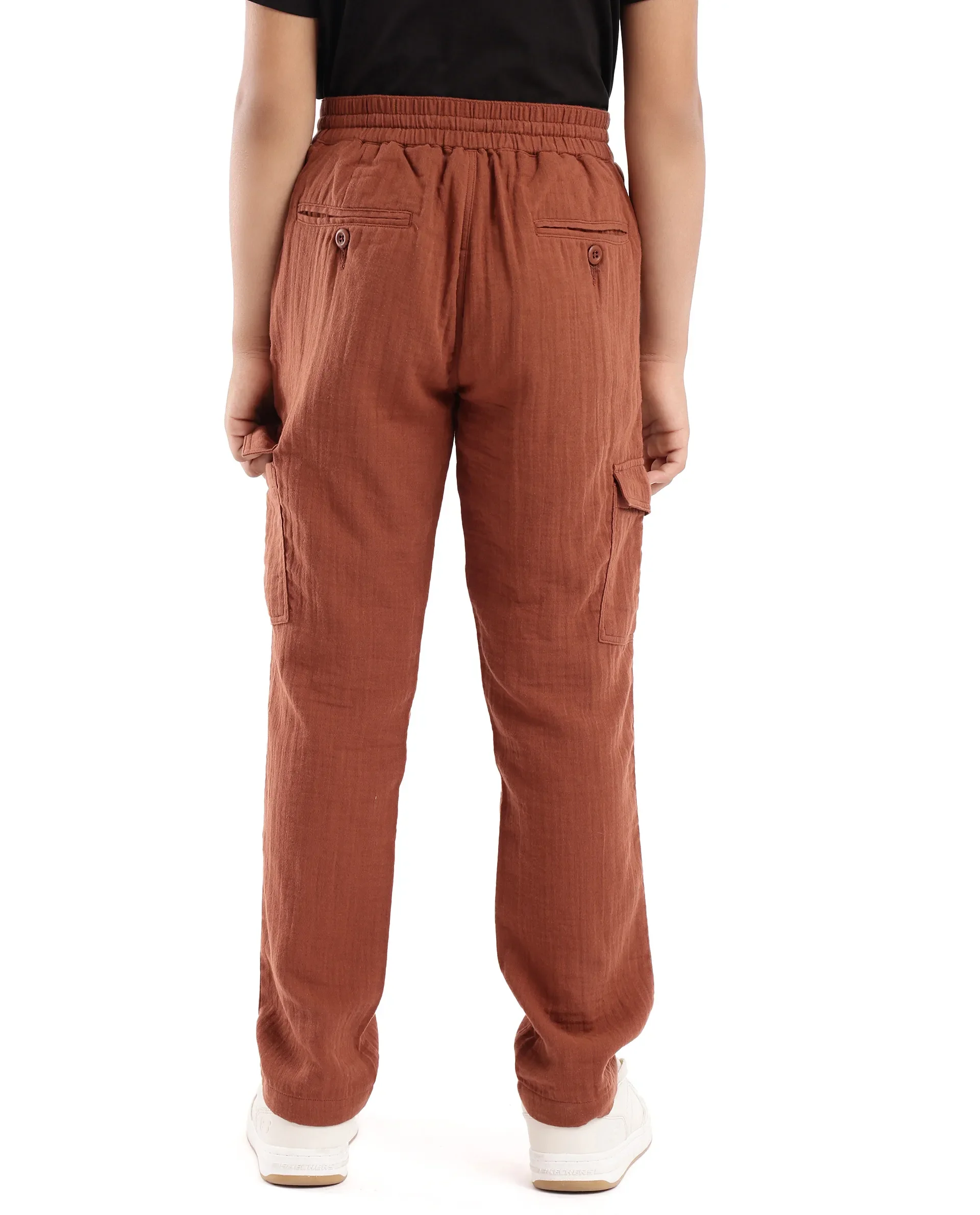 Rare Ones Kids Presti Brown Cotton Fabric Drawstring Closure Regular Fit Solid Trouser - Image 8