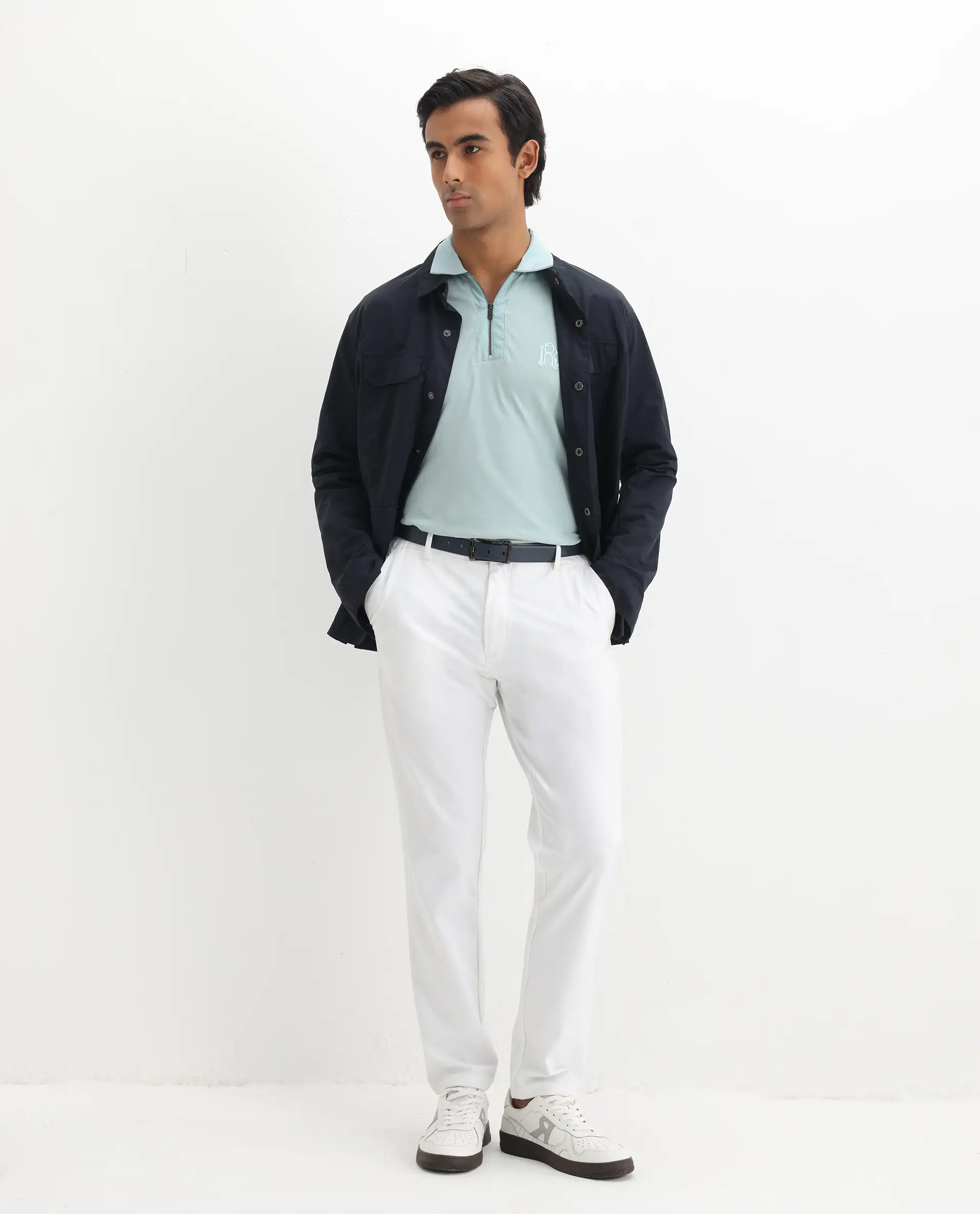 Rare Rabbit Men's Presto Light Blue Cotton Embroidered Regular Fit Half Sleeve Polo - Image 2