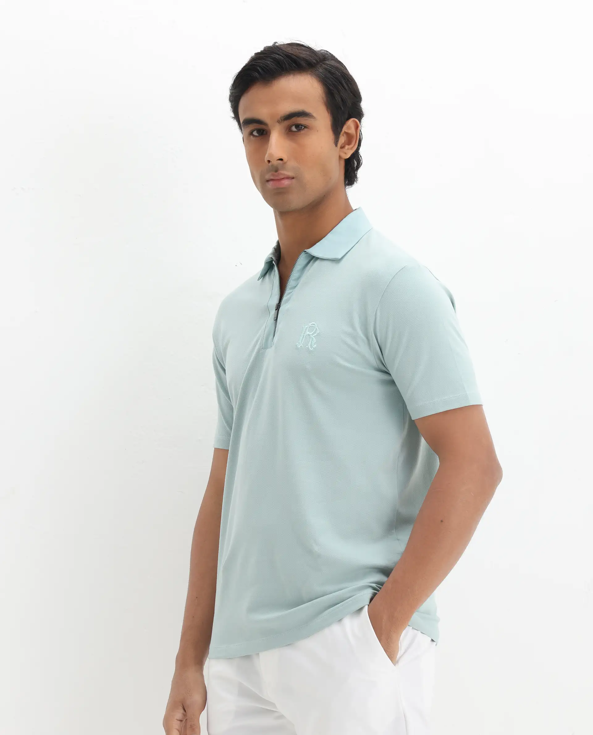 Rare Rabbit Men's Presto Light Blue Cotton Embroidered Regular Fit Half Sleeve Polo - Image 5