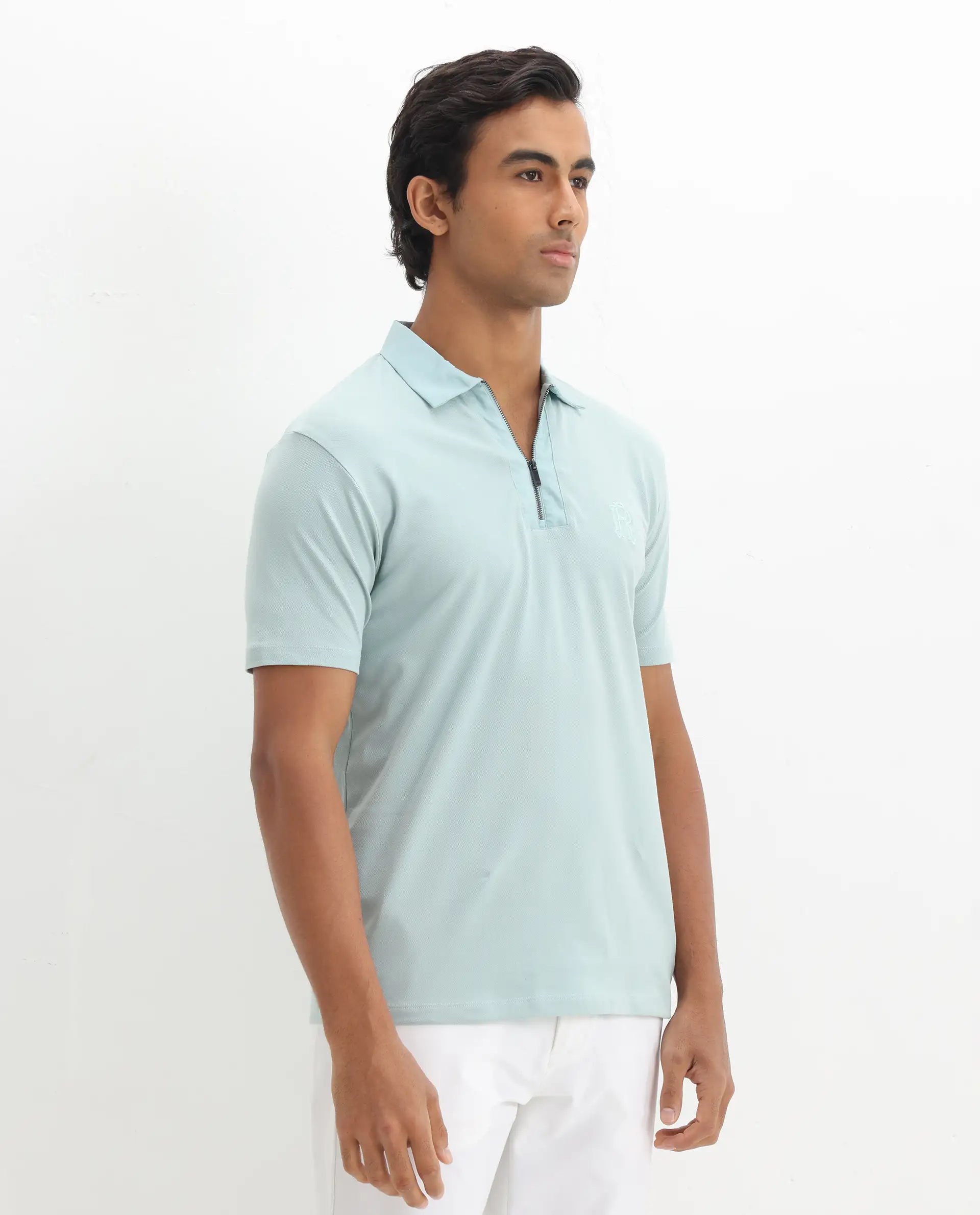 Rare Rabbit Men's Presto Light Blue Cotton Embroidered Regular Fit Half Sleeve Polo - Image 6