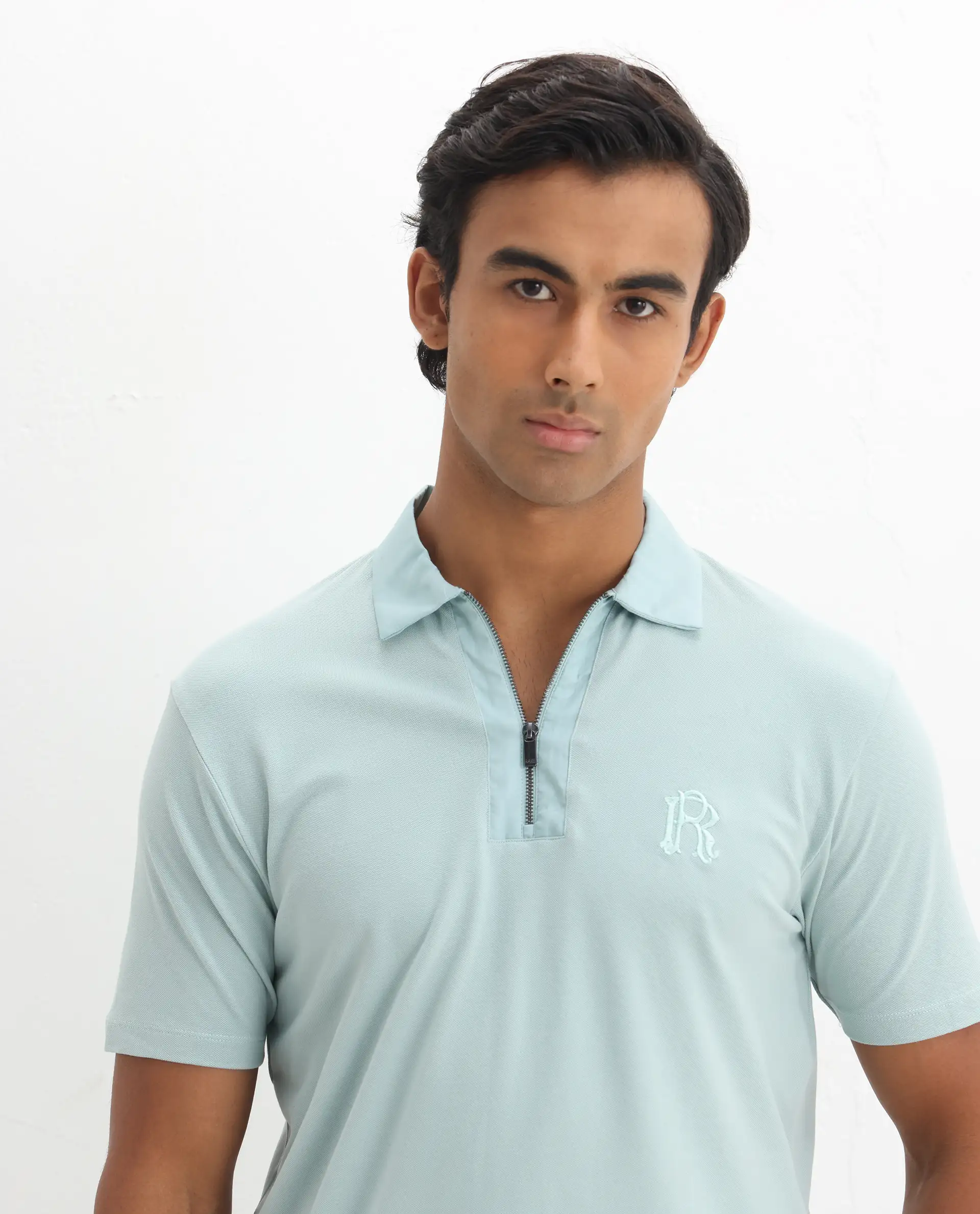 Rare Rabbit Men's Presto Light Blue Cotton Embroidered Regular Fit Half Sleeve Polo - Image 7