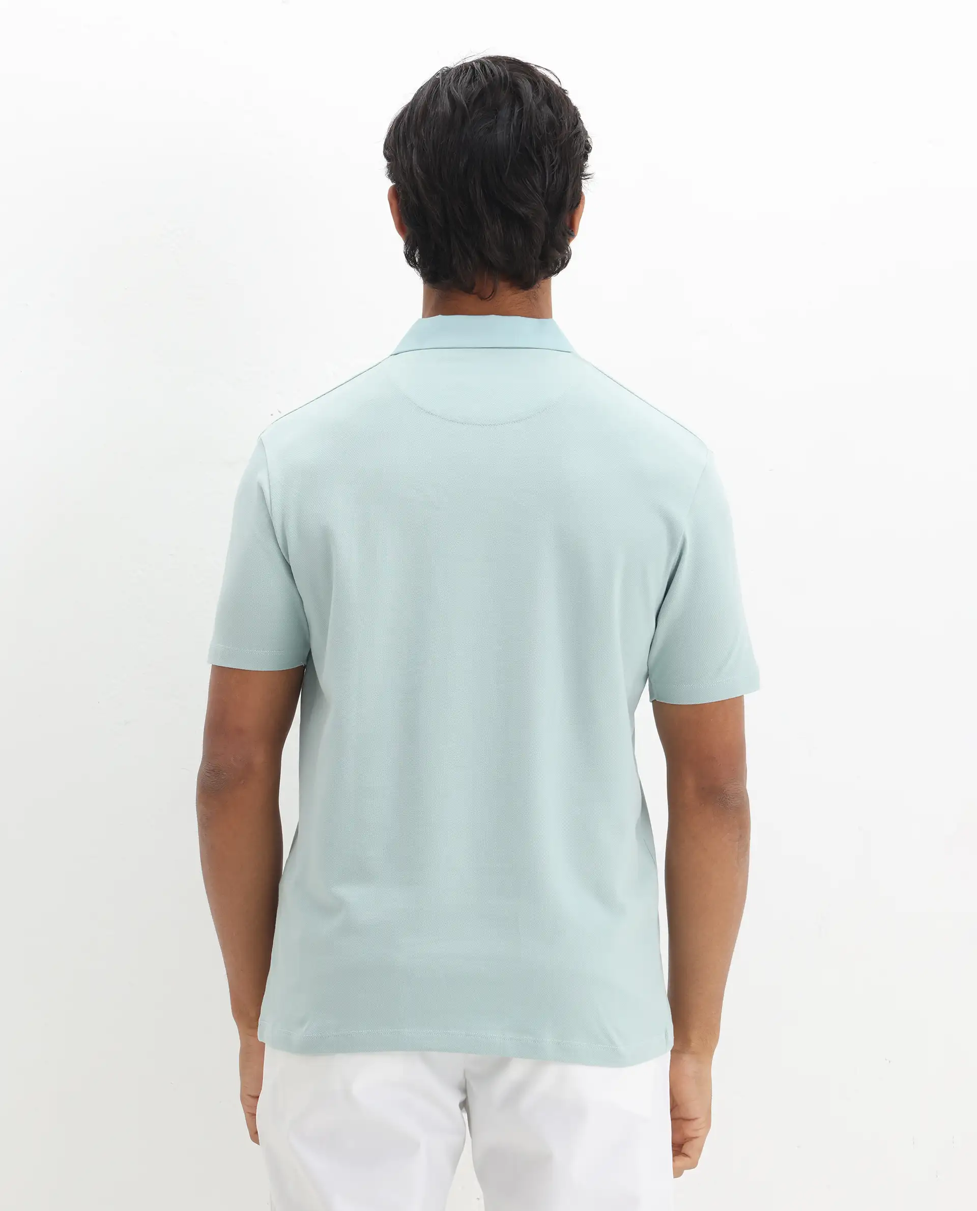 Rare Rabbit Men's Presto Light Blue Cotton Embroidered Regular Fit Half Sleeve Polo - Image 8