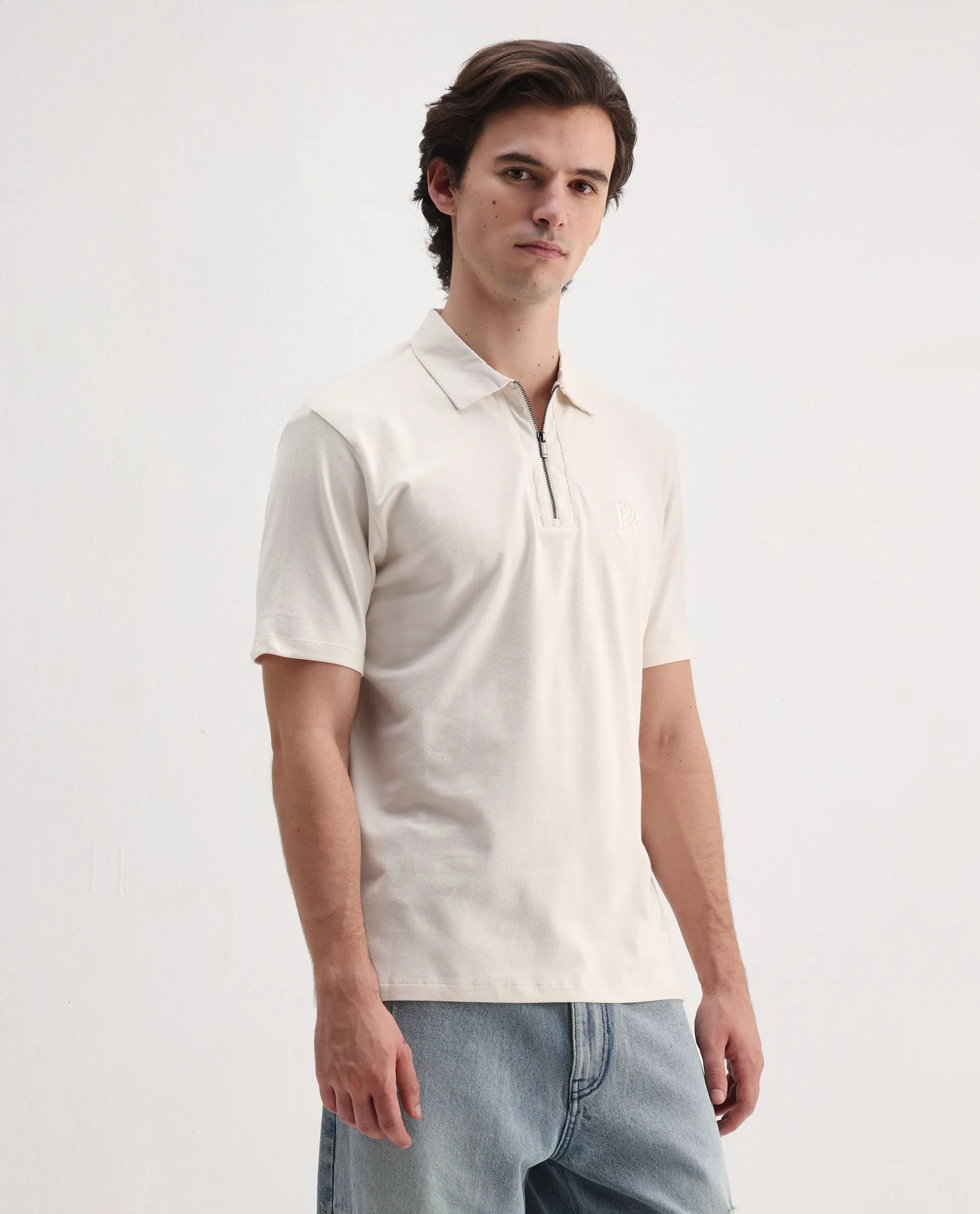 Rare Rabbit Men's Presto Off White Cotton Plain Regular Fit Half Sleeve Polo - Image 6