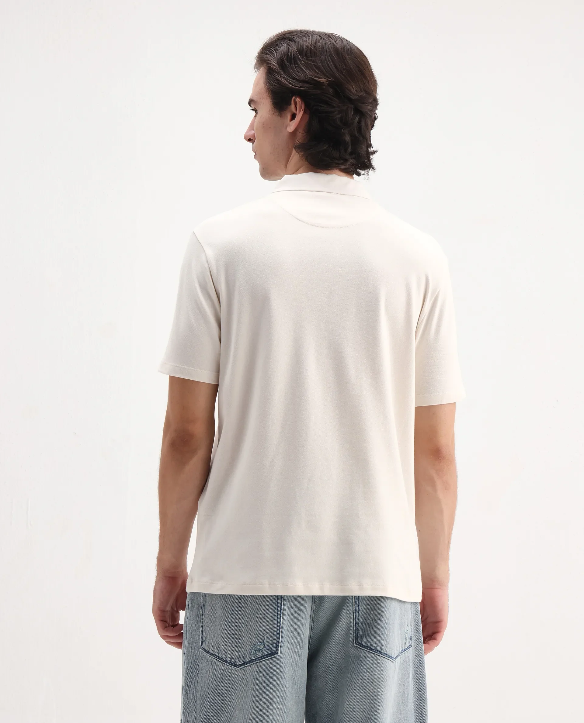 Rare Rabbit Men's Presto Off White Cotton Plain Regular Fit Half Sleeve Polo - Image 7