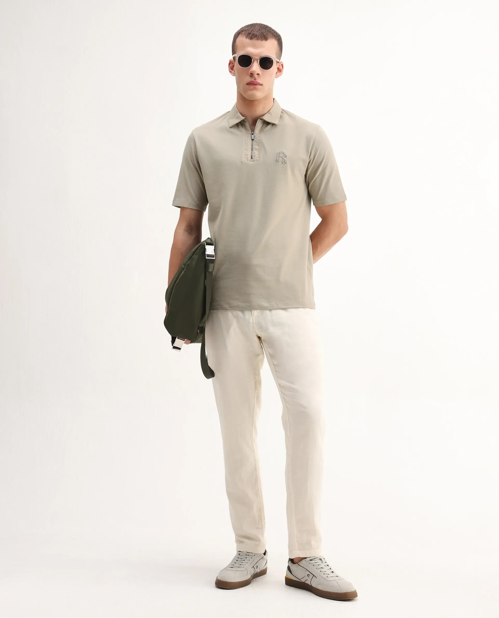 Rare Rabbit Men's Presto Pastel Green Cotton Embroidered Regular Fit Half Sleeve Polo - Image 2