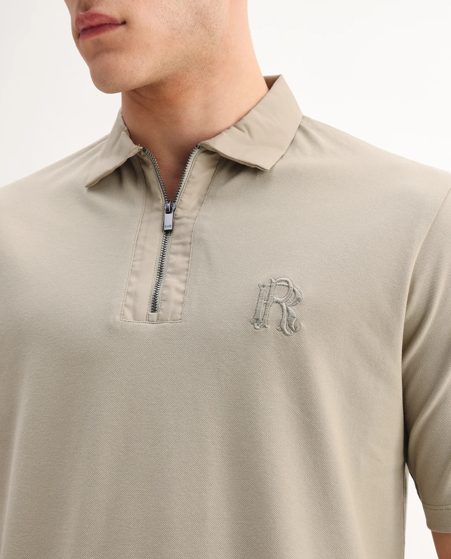 Rare Rabbit Men's Presto Pastel Green Cotton Embroidered Regular Fit Half Sleeve Polo - Image 3