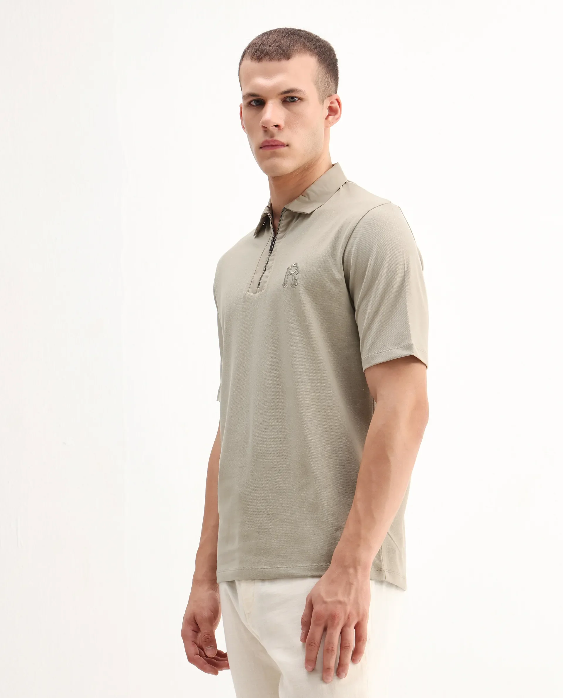 Rare Rabbit Men's Presto Pastel Green Cotton Embroidered Regular Fit Half Sleeve Polo - Image 5
