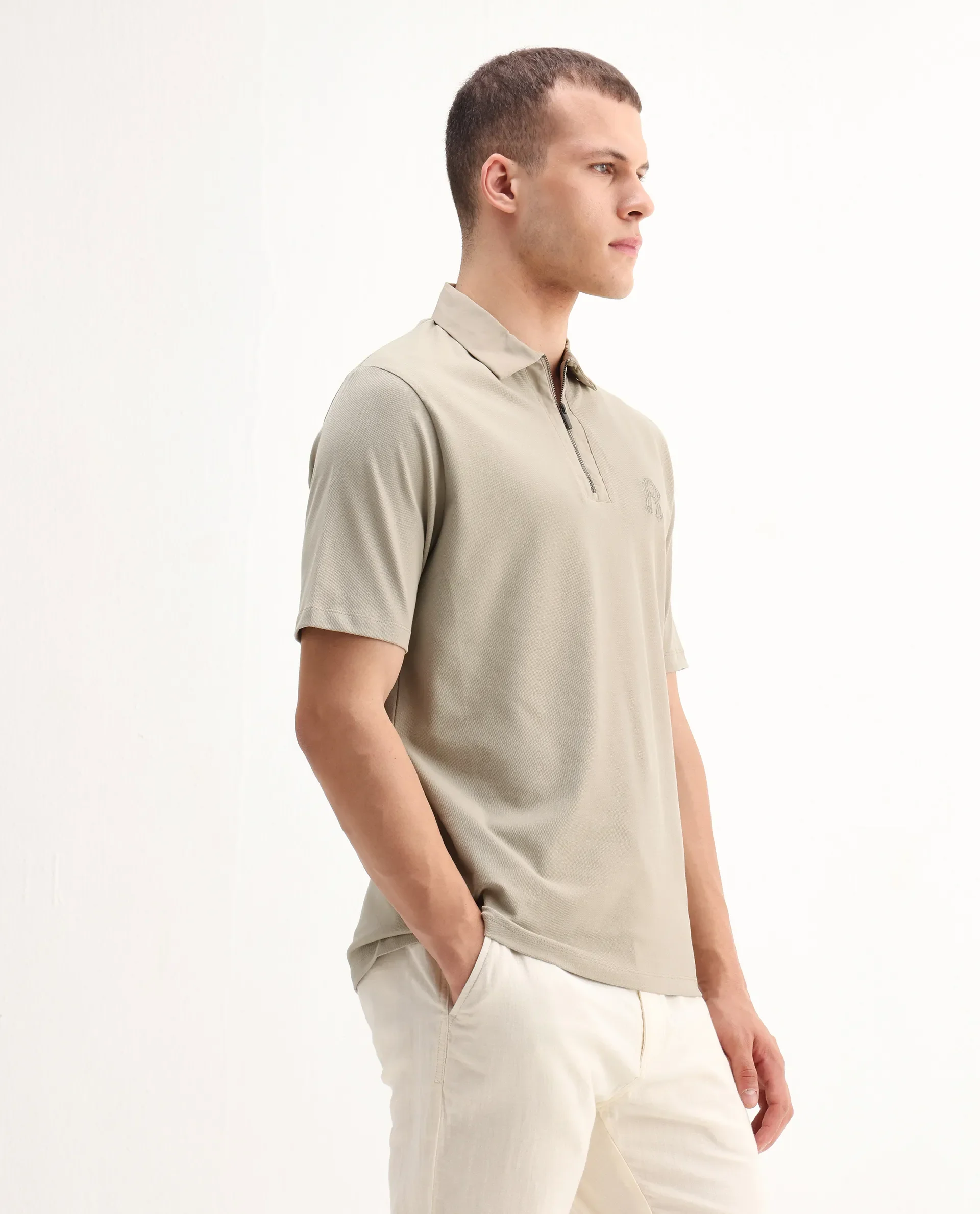 Rare Rabbit Men's Presto Pastel Green Cotton Embroidered Regular Fit Half Sleeve Polo - Image 6