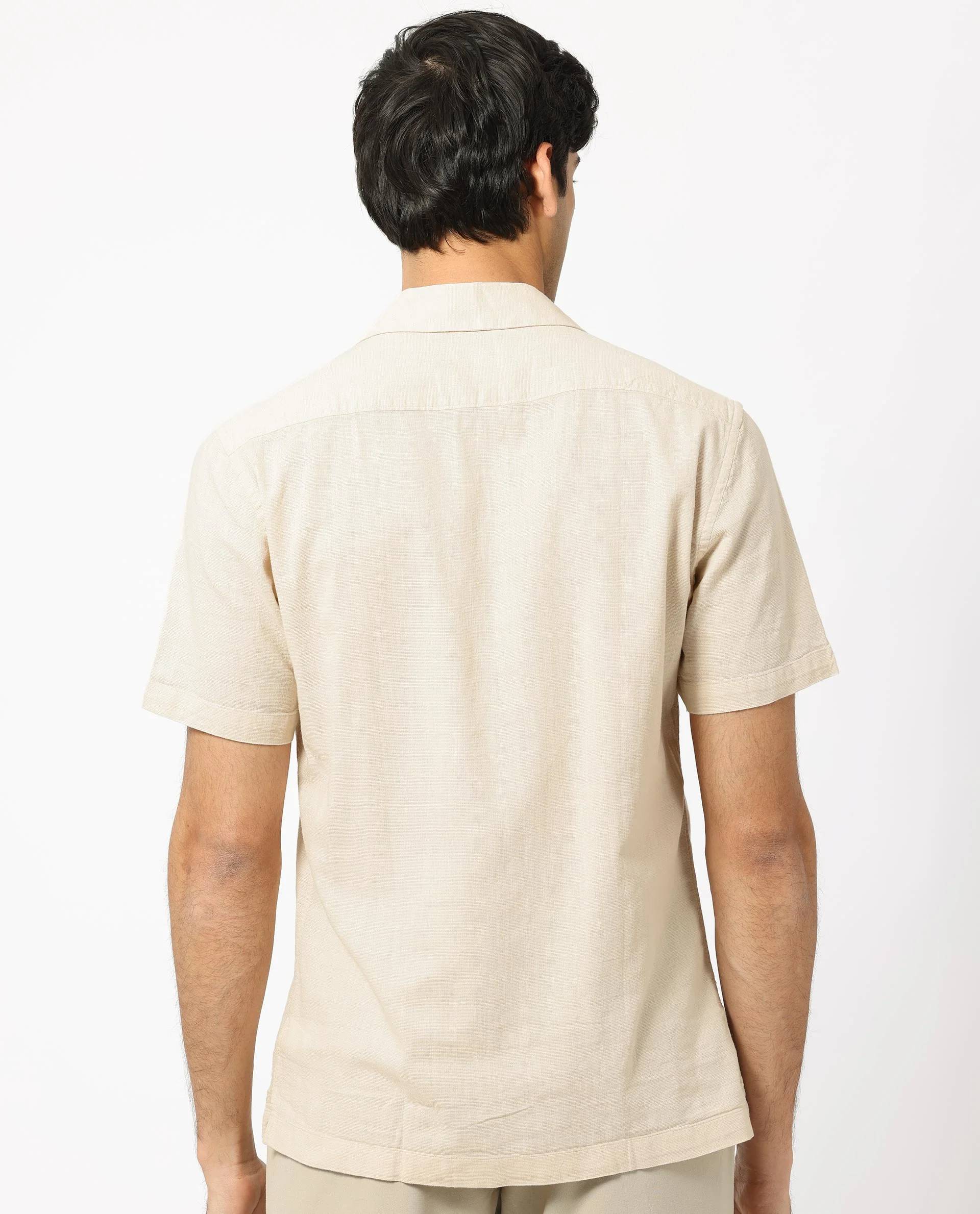 Rare Rabbit Men's Presto Beige Cotton Plain Regular Fit Half Sleeve Cuban Collar Shirt - Image 9