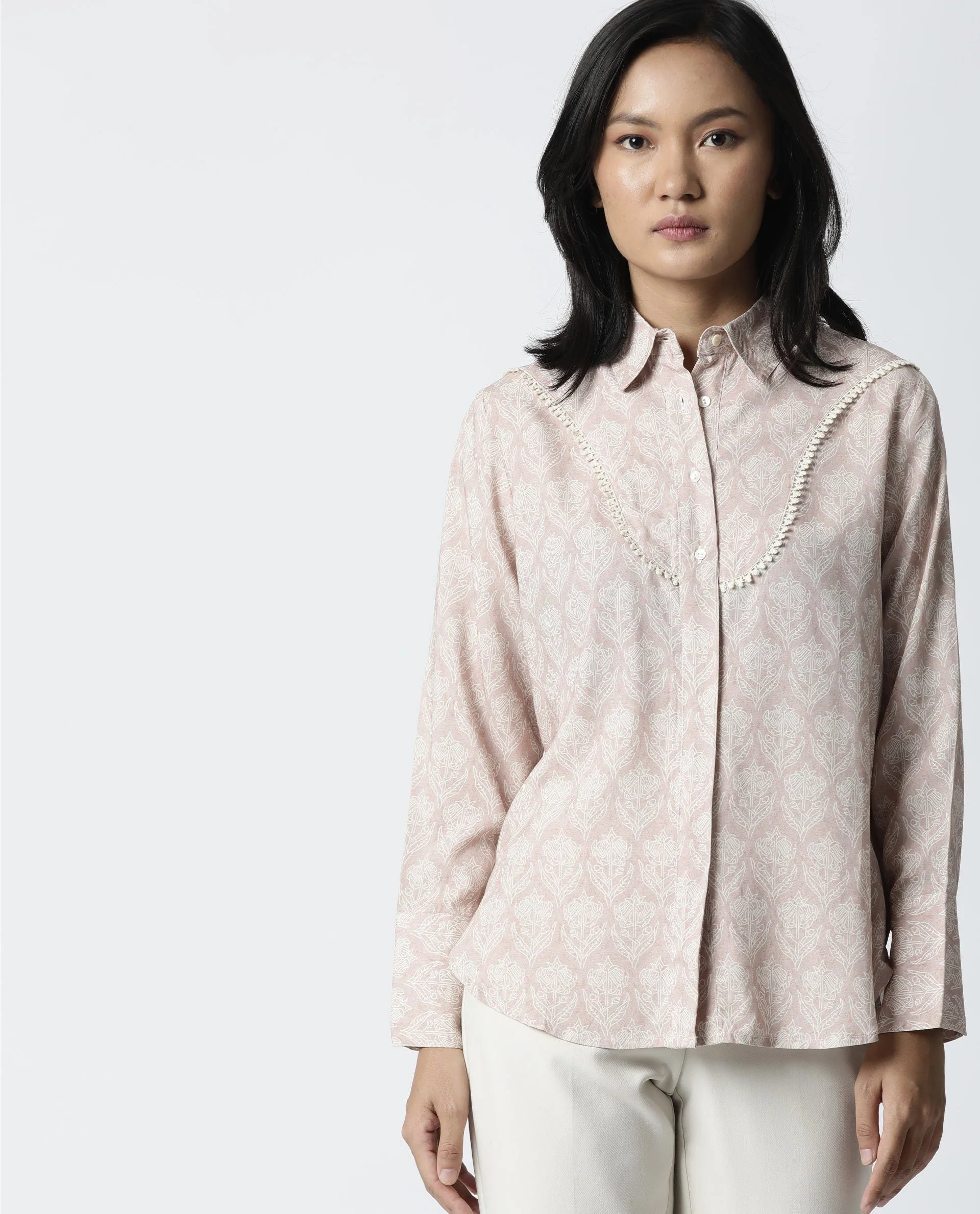 Rareism Women Pretty Pink Top Full Sleeves Printed