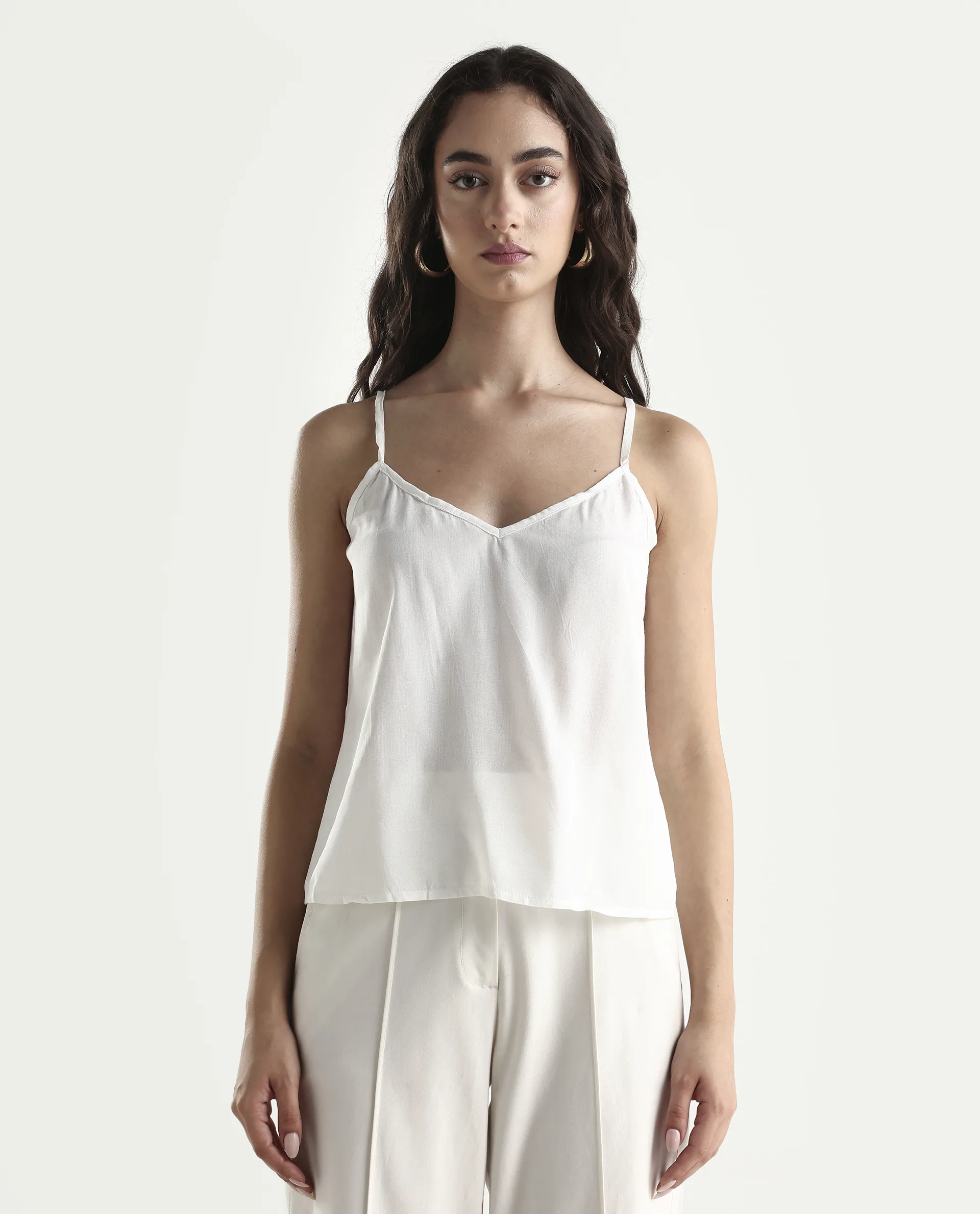 Rareism Women's Prevan White Polyester Round Neck Plain Bishop Sleeve Regular Fit Top - Image 5