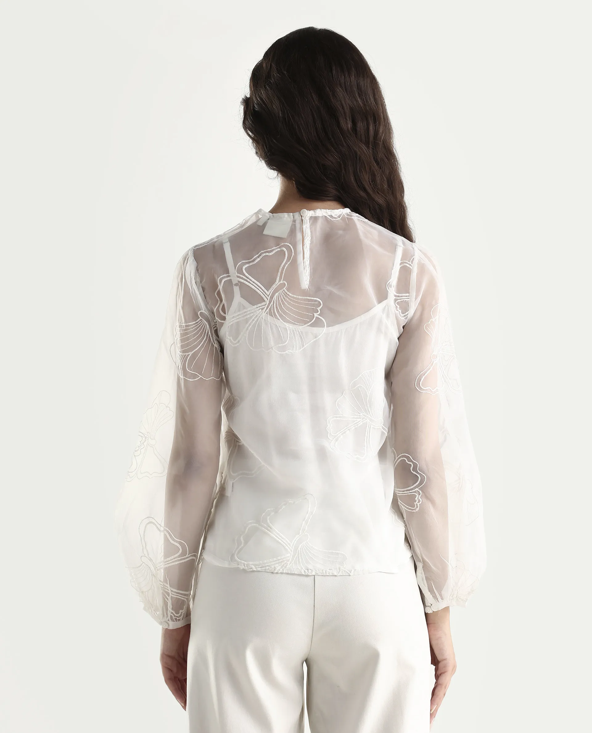Rareism Women's Prevan White Polyester Round Neck Plain Bishop Sleeve Regular Fit Top - Image 8