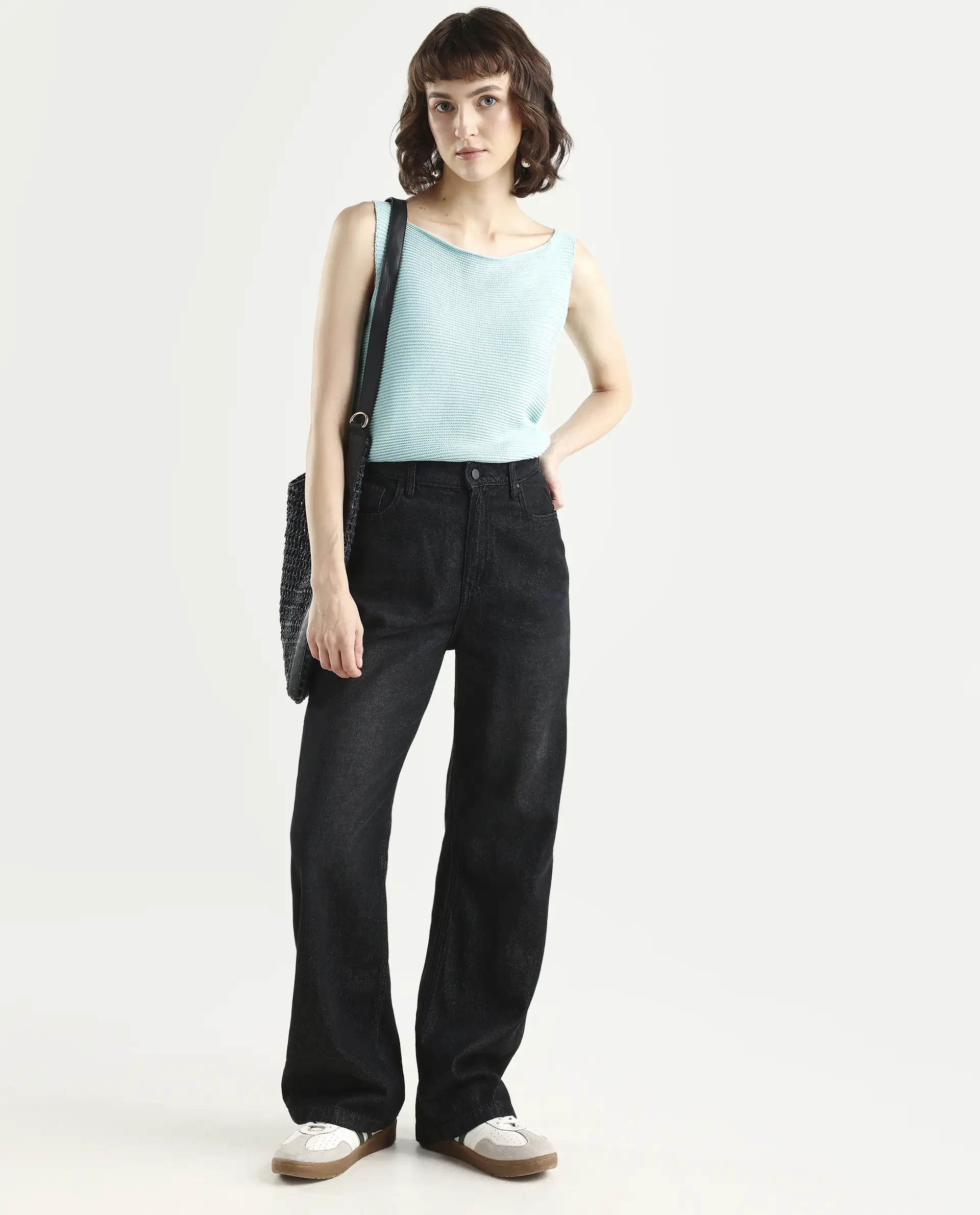 Rareism Women's Prewig Light Blue Cotton Scoop Neck Plain Sleeveless Regular Fit Top - Image 2