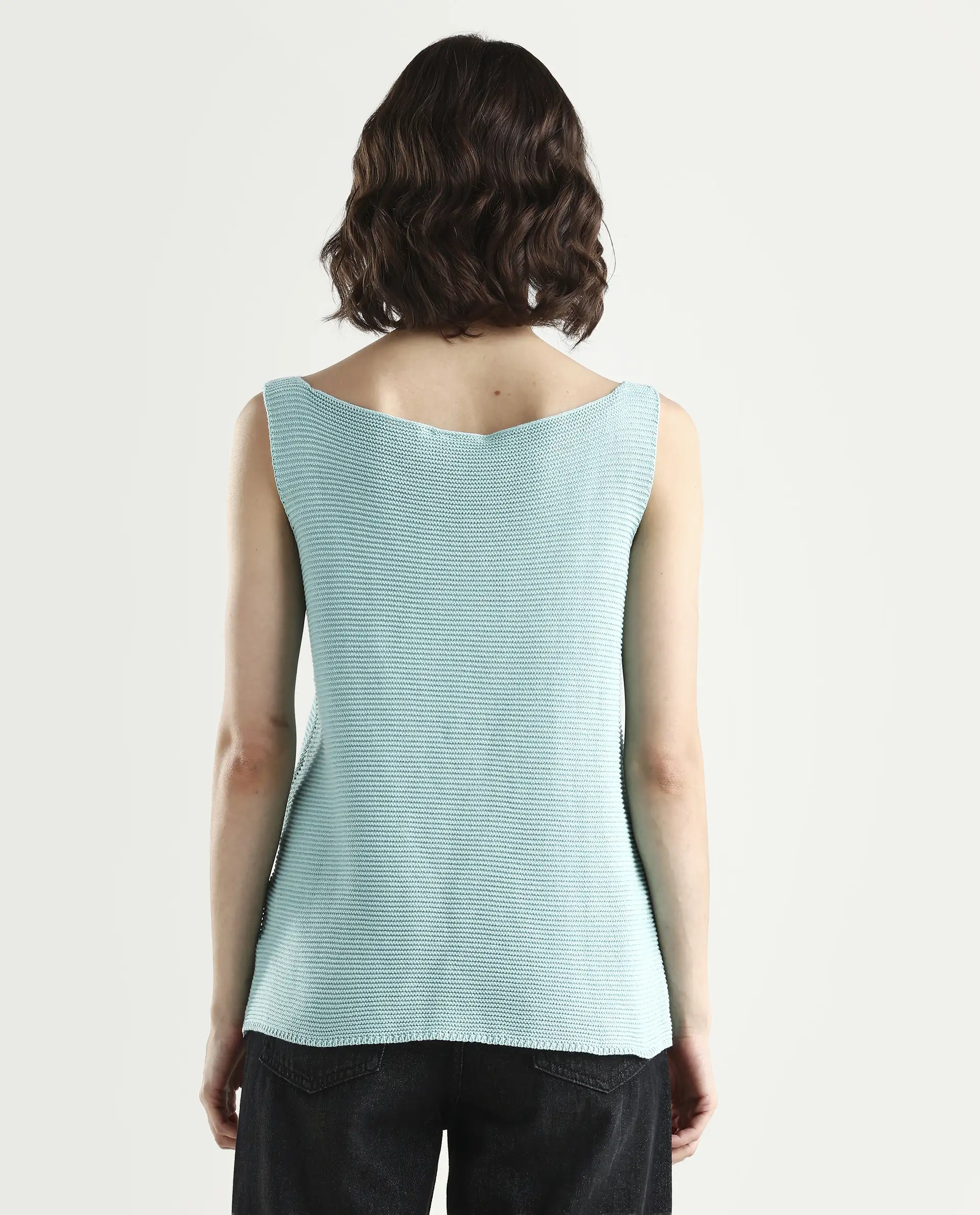 Rareism Women's Prewig Light Blue Cotton Scoop Neck Plain Sleeveless Regular Fit Top - Image 7