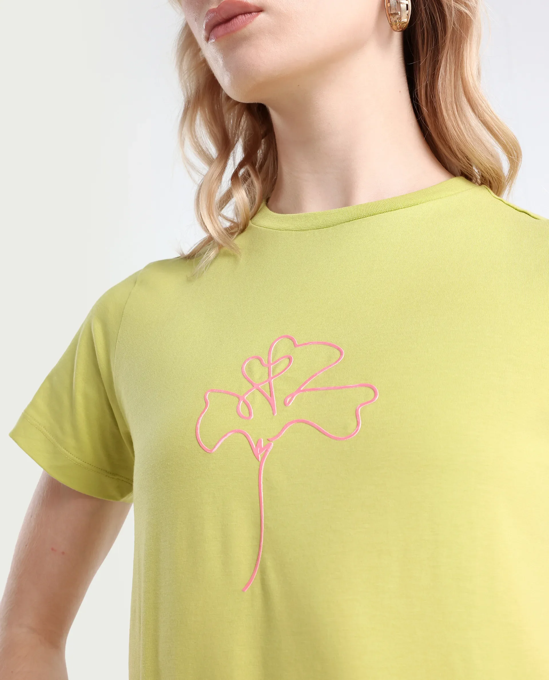 Rareism Women's Prex Light Green Cotton Blend Crew Neck Floral Print Regular Fit T-Shirt - Image 4