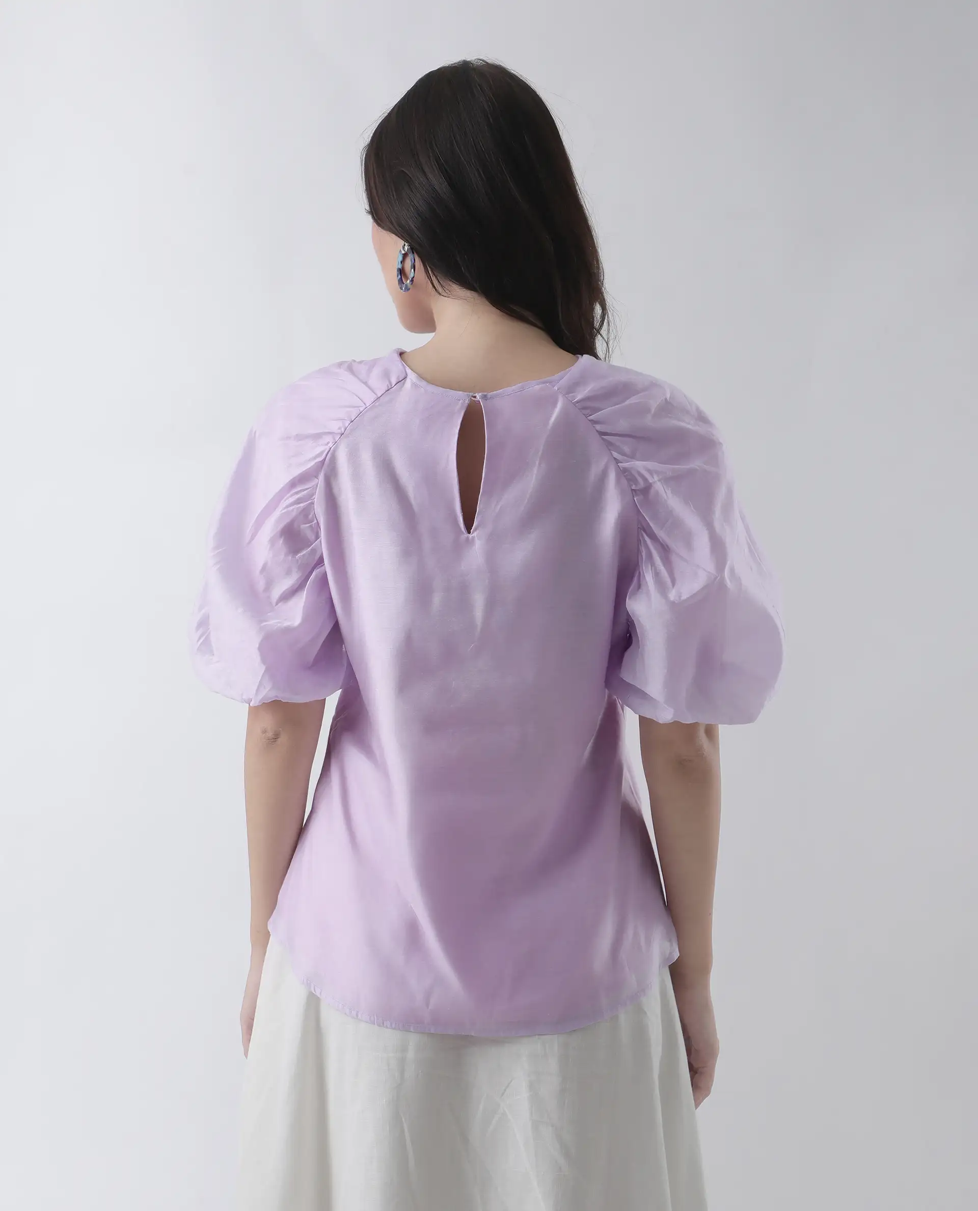 Rareism Women's Prexner Purple Viscose Blend Crew Neck Plain Balloon Sleeve Regular Fit Top - Image 8