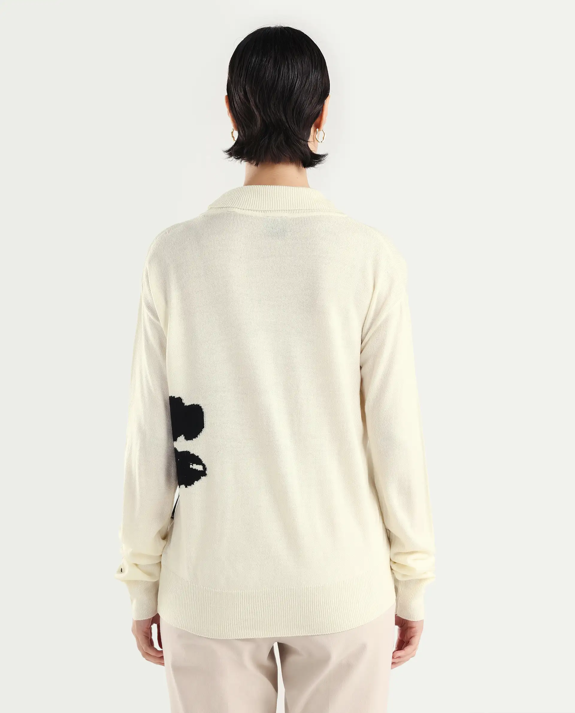 Rareism Women's Priana Off White Acrylic Turtle Neck Floral Print Relaxed Fit Sweater - Image 7