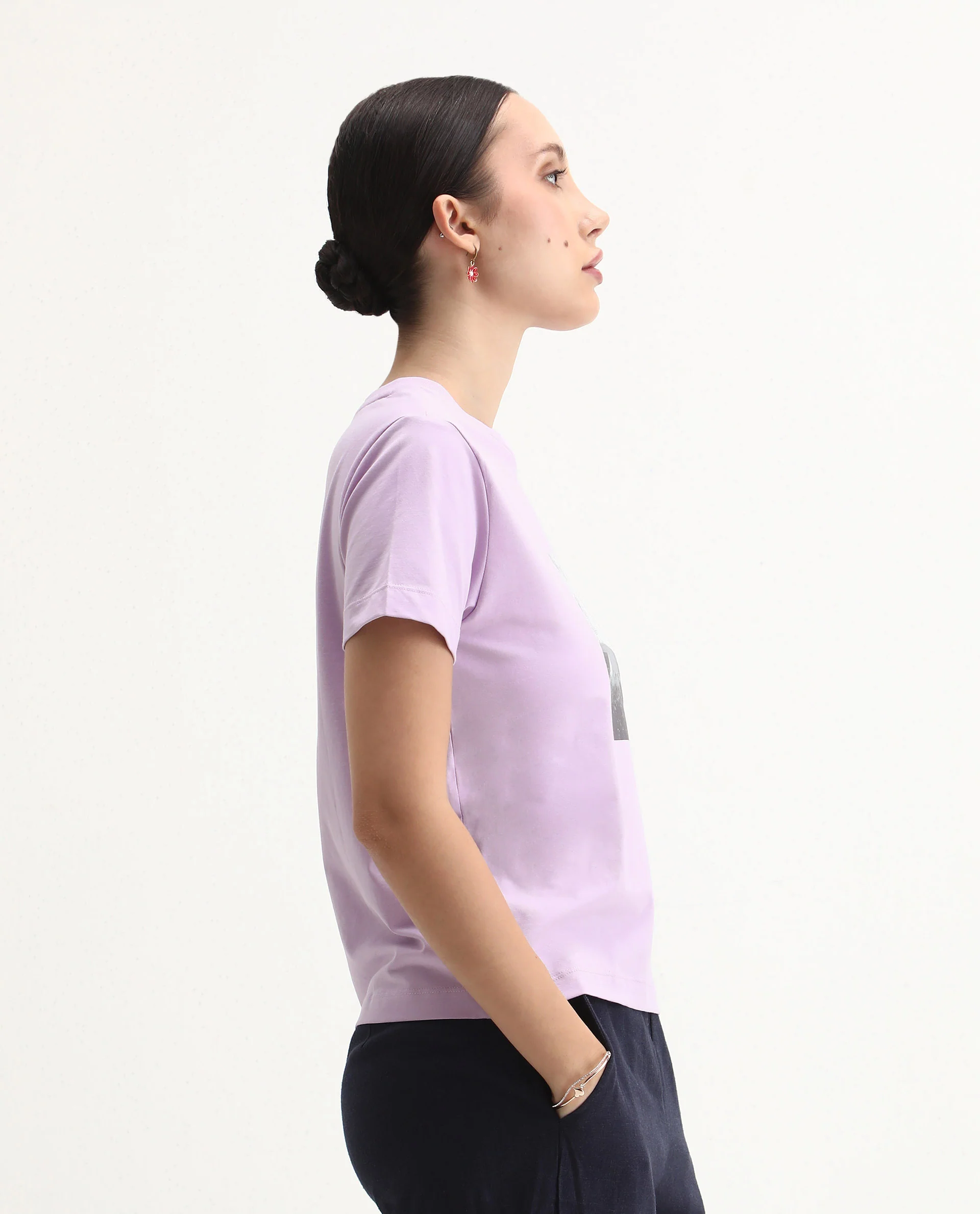 Rareism Women's Prife Light Purple Polyester Blend Crew Neck Graphic Print Regular Fit T-Shirt - Image 6